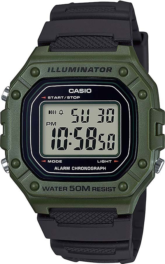 CASIO TIMELESS COLLECTION Chronograph W-218H-3AVEF, Quarzuhr, Armbanduhr, Herrenuhr,Digitaluhr, Resinarmband,Stoppfunktion