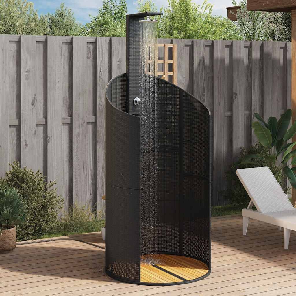 furnicato Gartendusche Poly Rattan Echtholz 100x100x241,5 cm Schwarz (1 St)