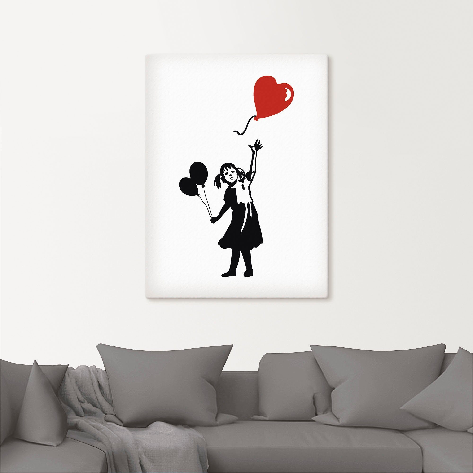 Artland Leinwandbild Silhouette Mädchen Ballon Herz, Bilder von Kindern (1 St), auf Holzrahmen gespannt