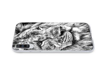 MuchoWow Handyhülle Porträt - Löwe - Schwarz und weiß, Phone Case, Handyhülle Samsung Galaxy A70, Silikon, Schutzhülle