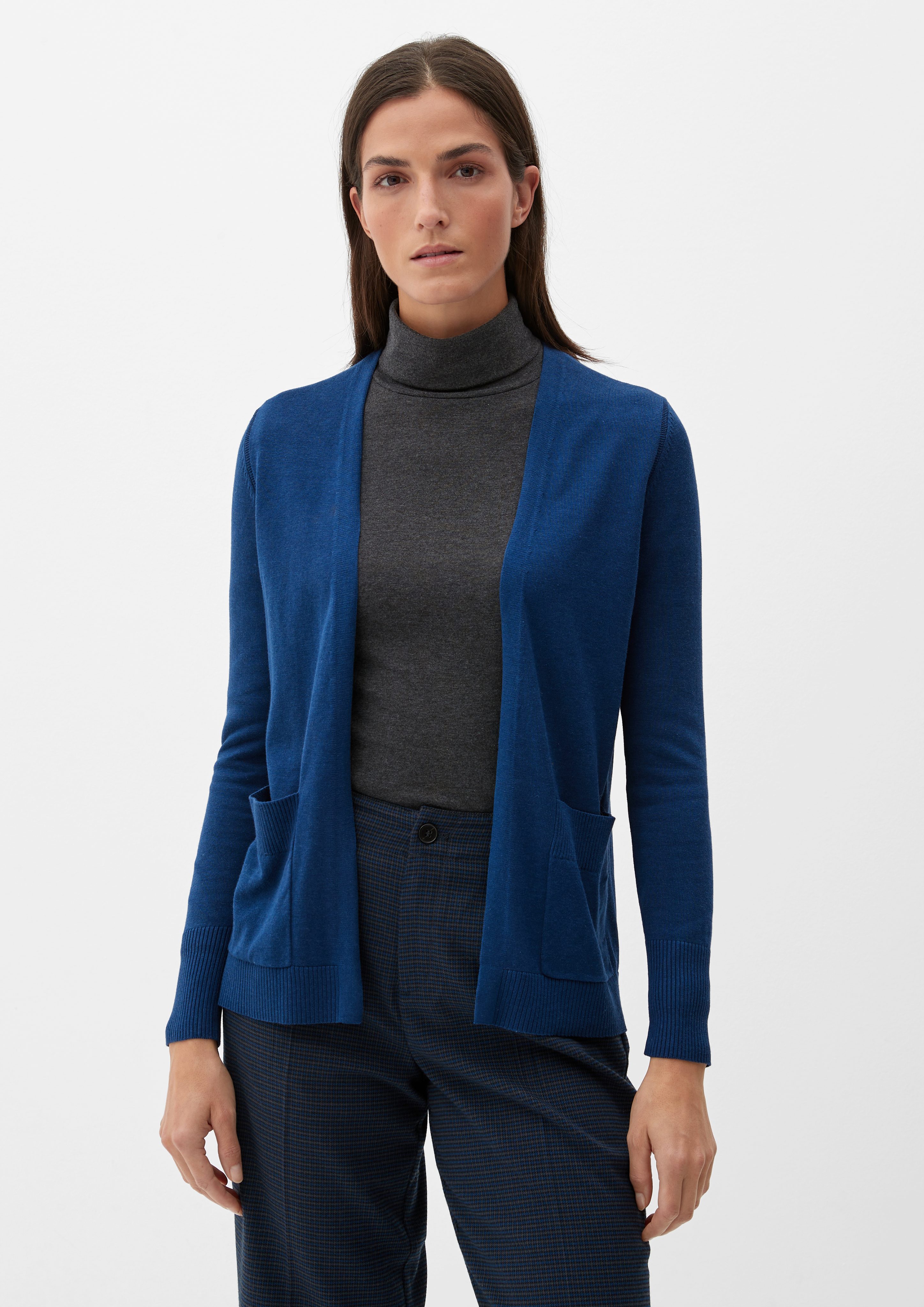 Strickjacke Rippblenden Rippblende mit s.Oliver Strickjacke ozeanblau