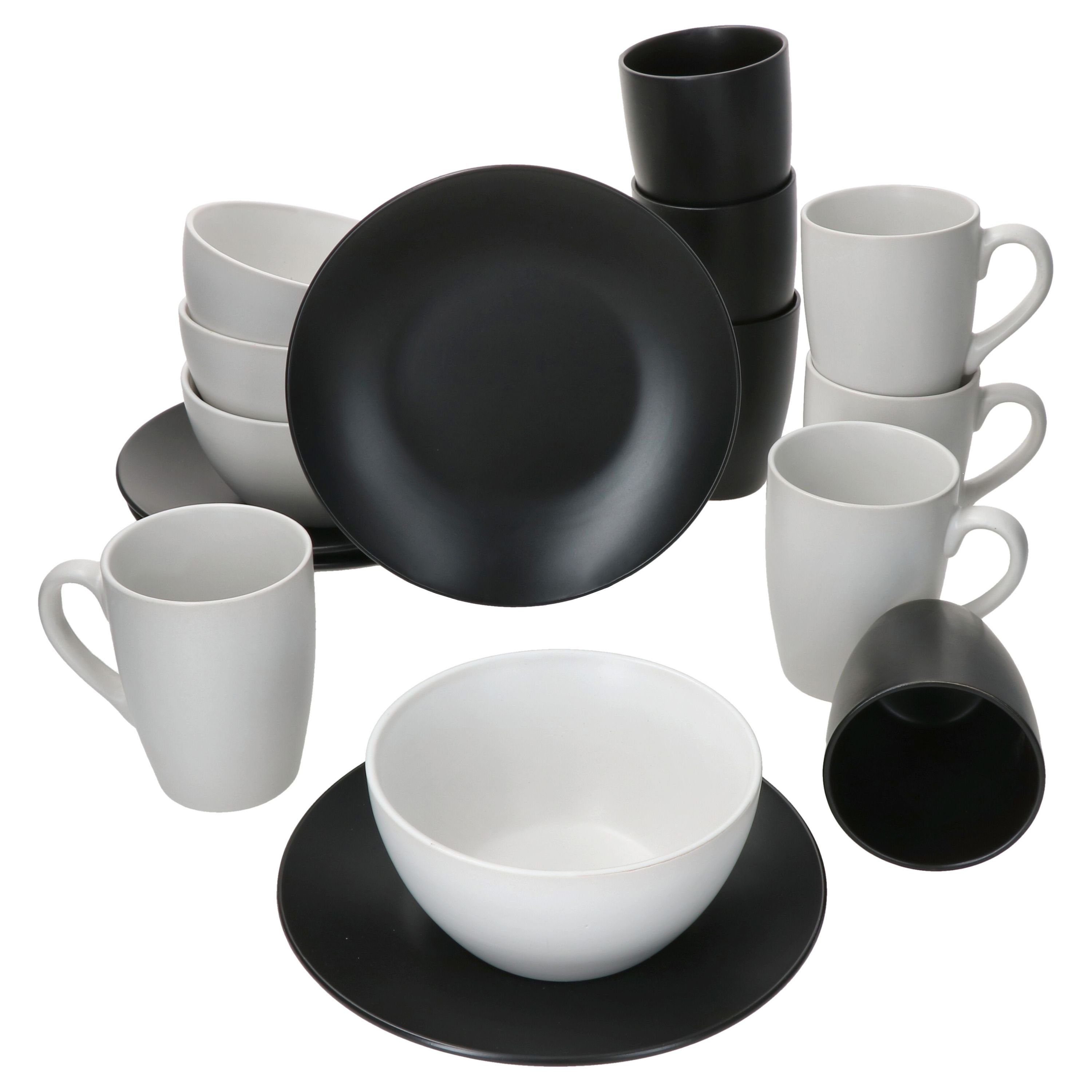 MamboCat Teeservice Nero Bianco 12-tlg. Teeset Weiß Schwarz 4 Personen, Steingut