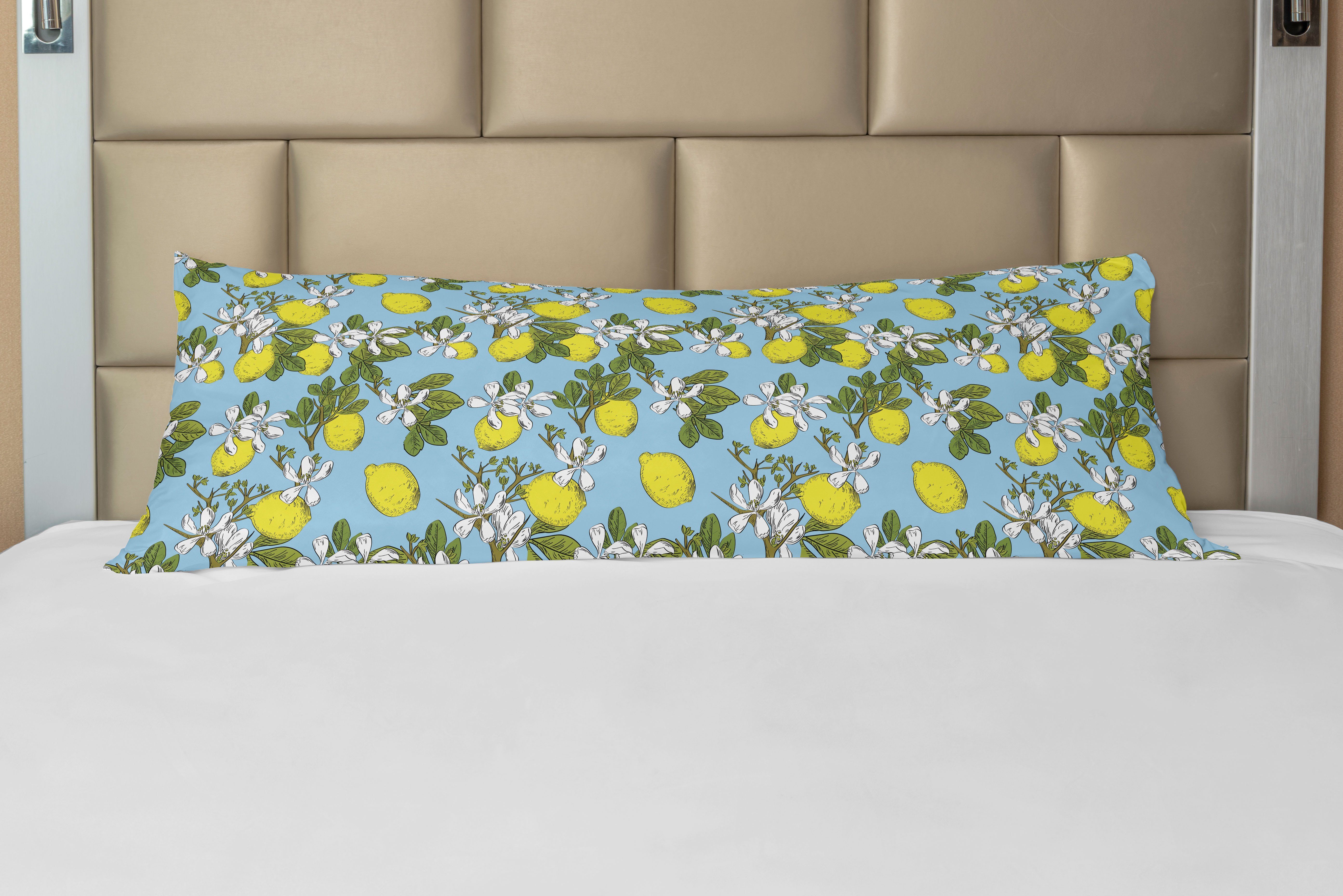 Seitenschläferkissenbezug Deko-Akzent Langer Kissenbezug, Abakuhaus, Botanisch Lemon Motiv mit Blüten