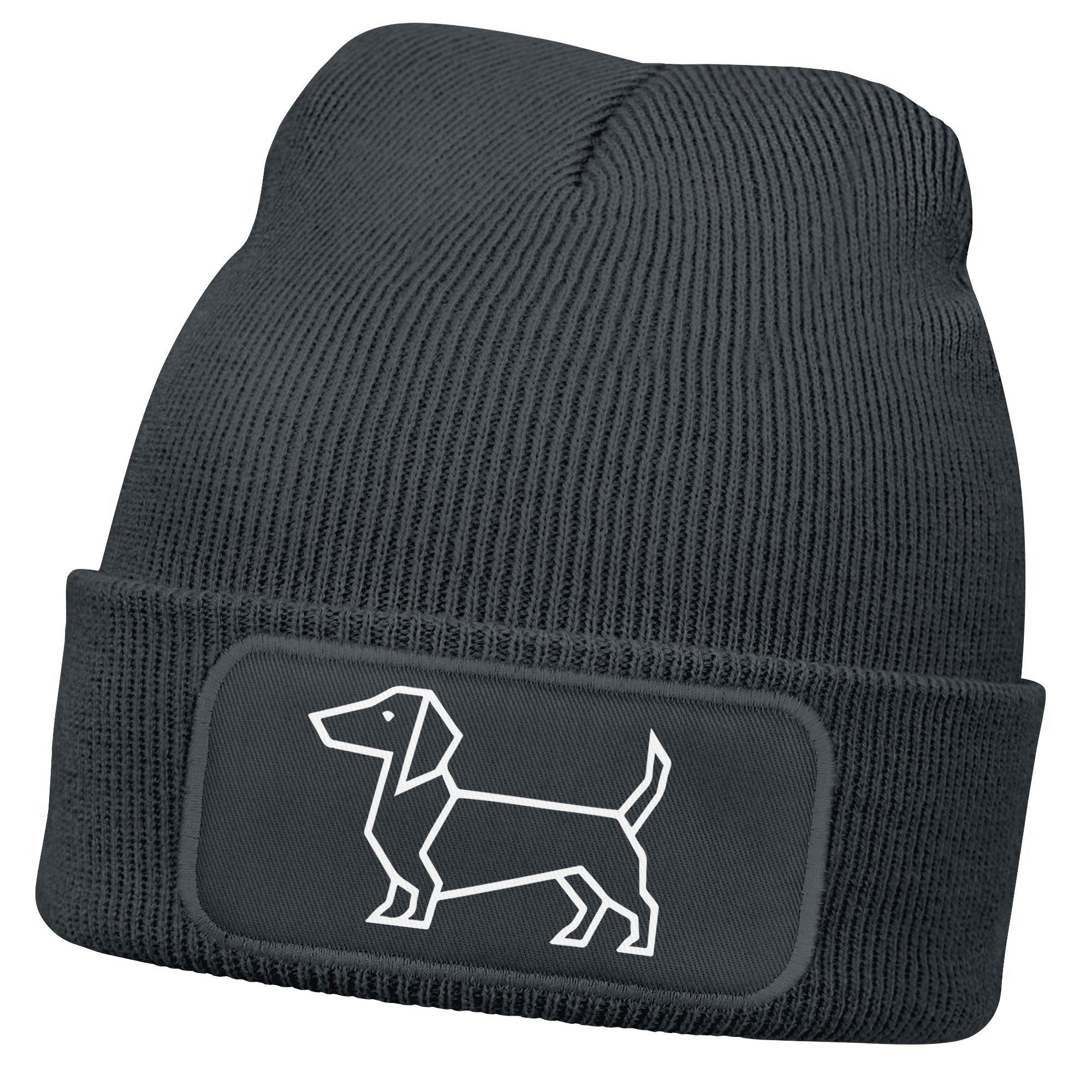 Beanie Herren Beanie mit Patch Strickmütze Aufdruck Hund Lustig Geschenk
