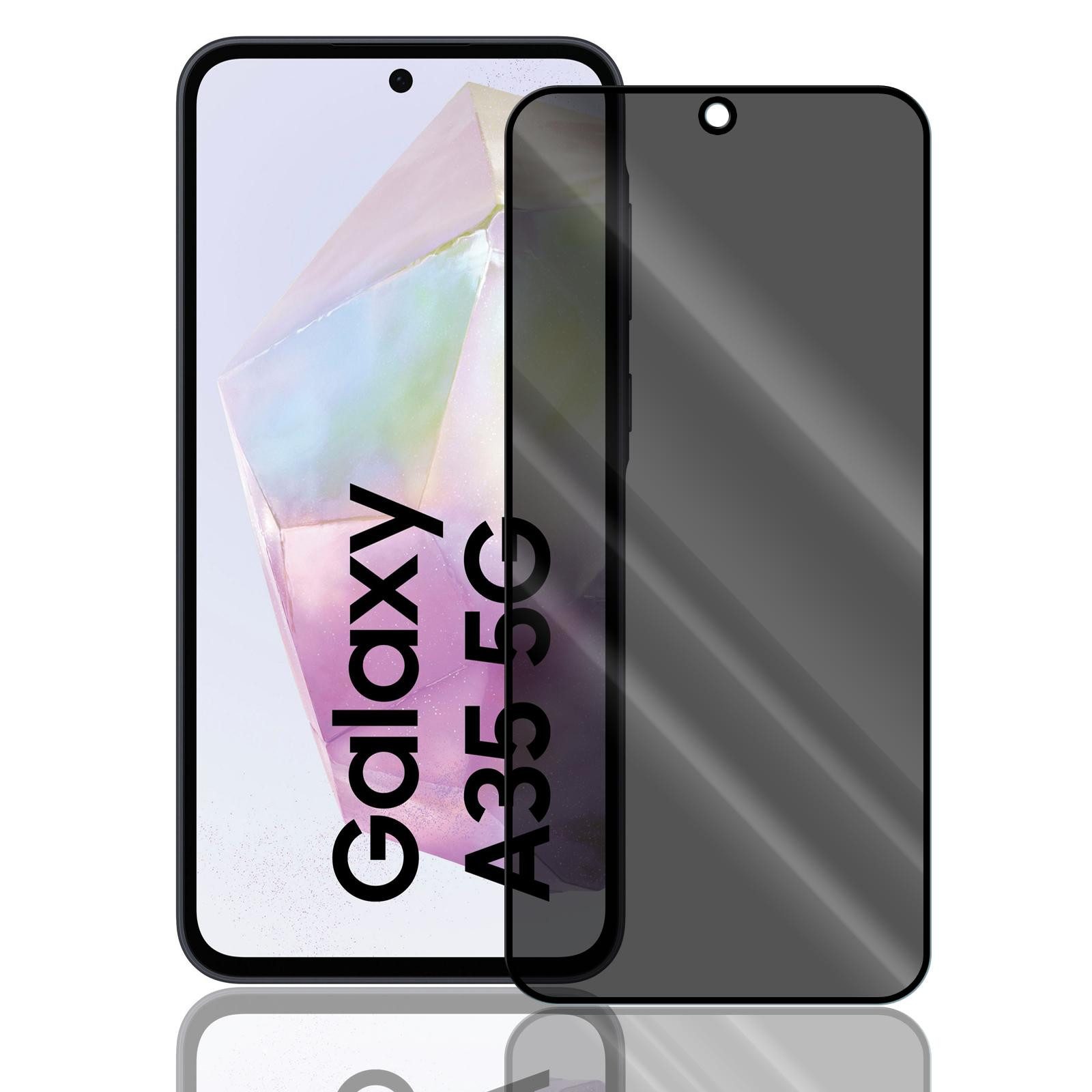 Numerva Schutzfolie Panzer Folie Echt Glas Folie für Samsung Galaxy A35, (1x Schutzfolie 2x Reinigungstücher), Anti Spy Schutzfolie Blickschutz Glasfolie Sichtschutzfolie