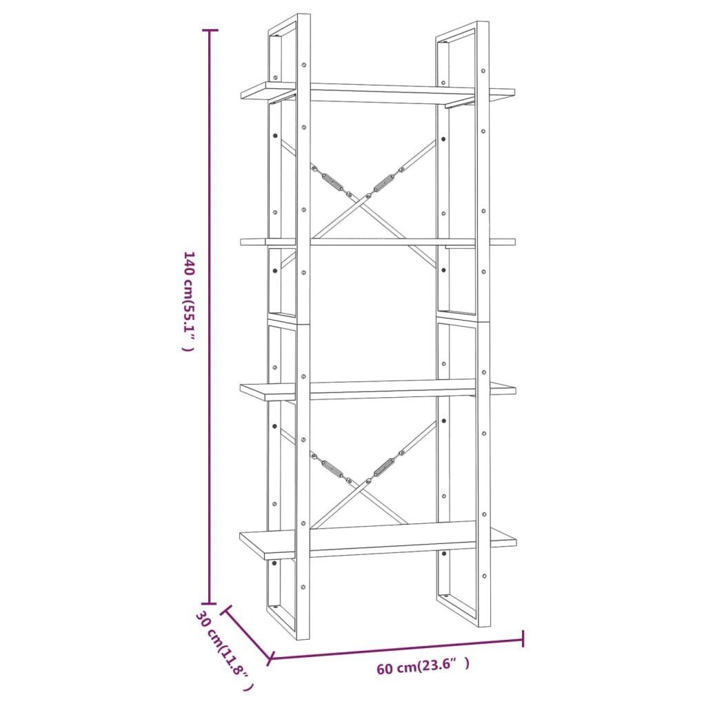 Grau 60x30x140 Fächer Holzwerkstoff furnicato cm Sonoma 4 Bücherregal