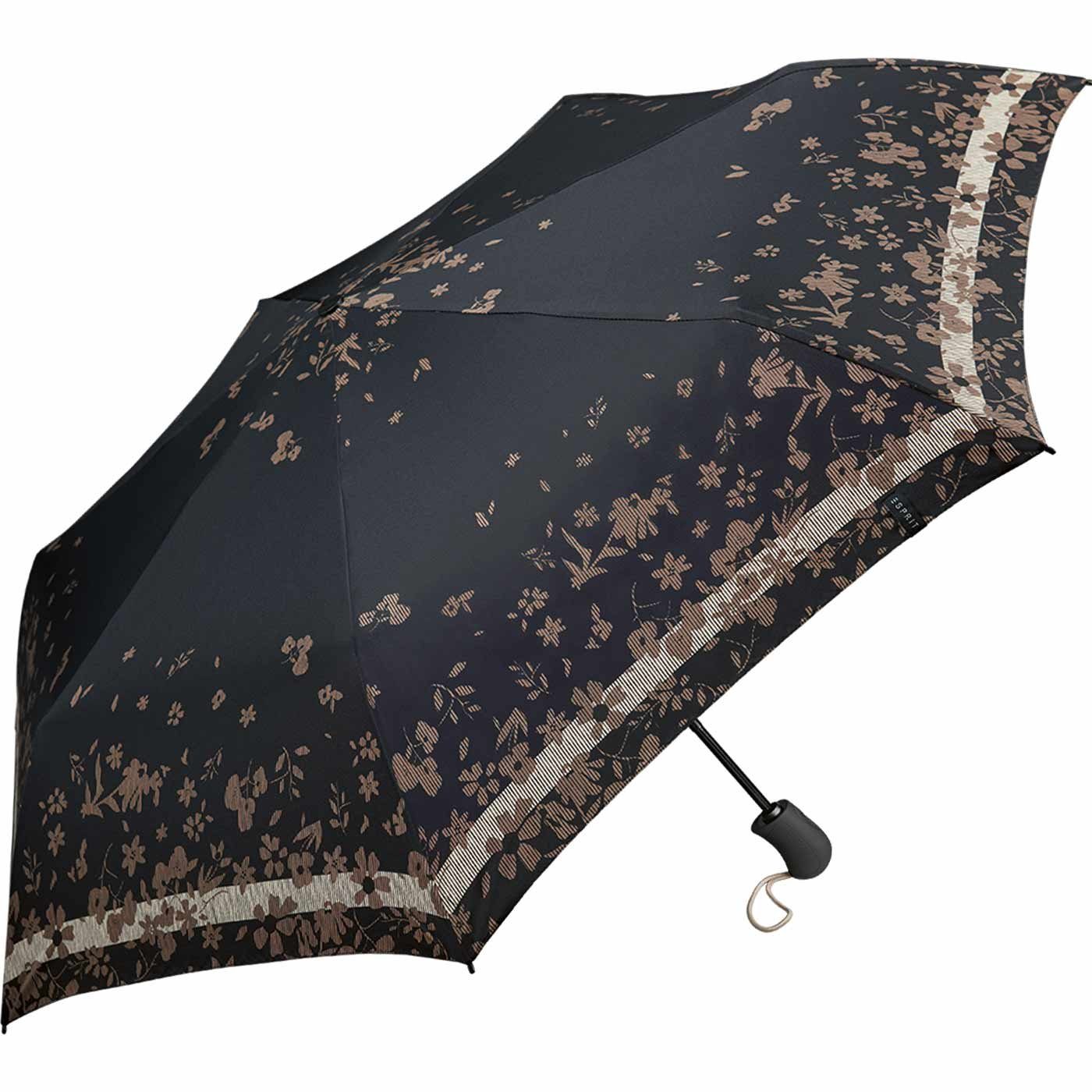 Esprit Taschenregenschirm Easymatic Light Auf-Zu praktisch, mit Blumenmuster schwarz stabil, black, Poetry Automatik - Flower