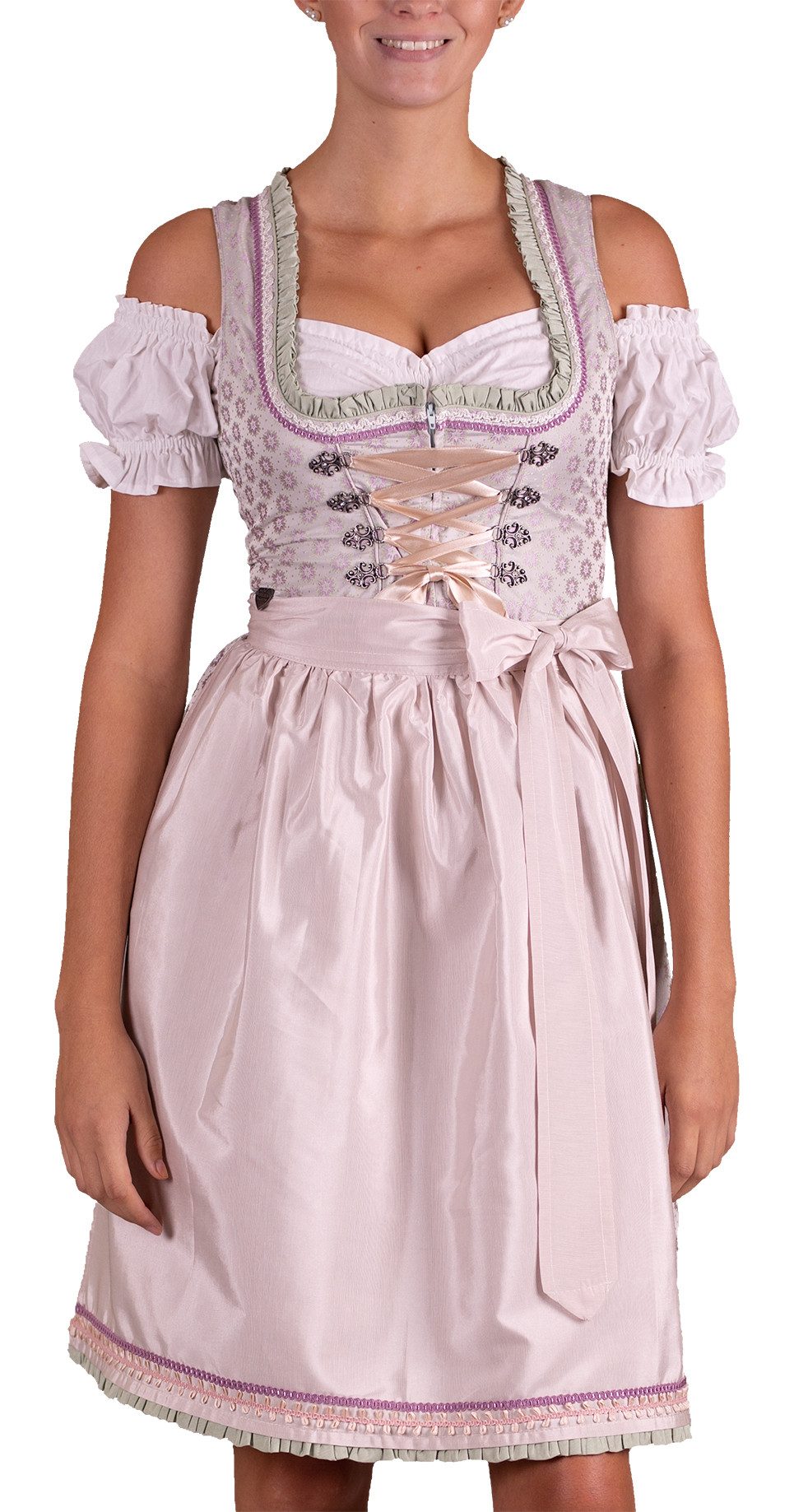 Entari Dirndl 549GT Trachtenkleid Beige Lila geblümt (2tlg)