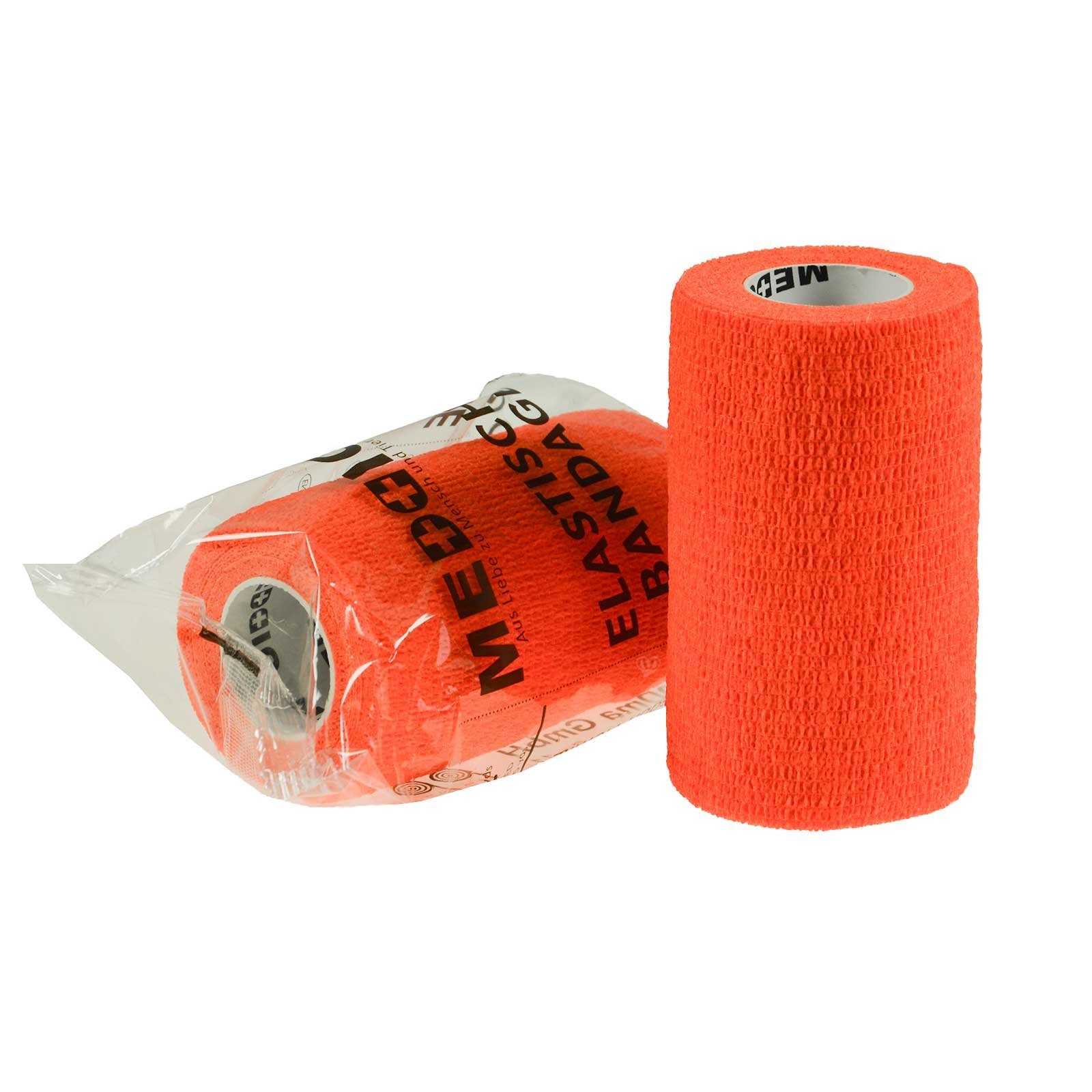 meDDio Pferdebandage Bandagierwatte / Verbandwatte 40cm + 12 Haftbandagen 10cm neonorange