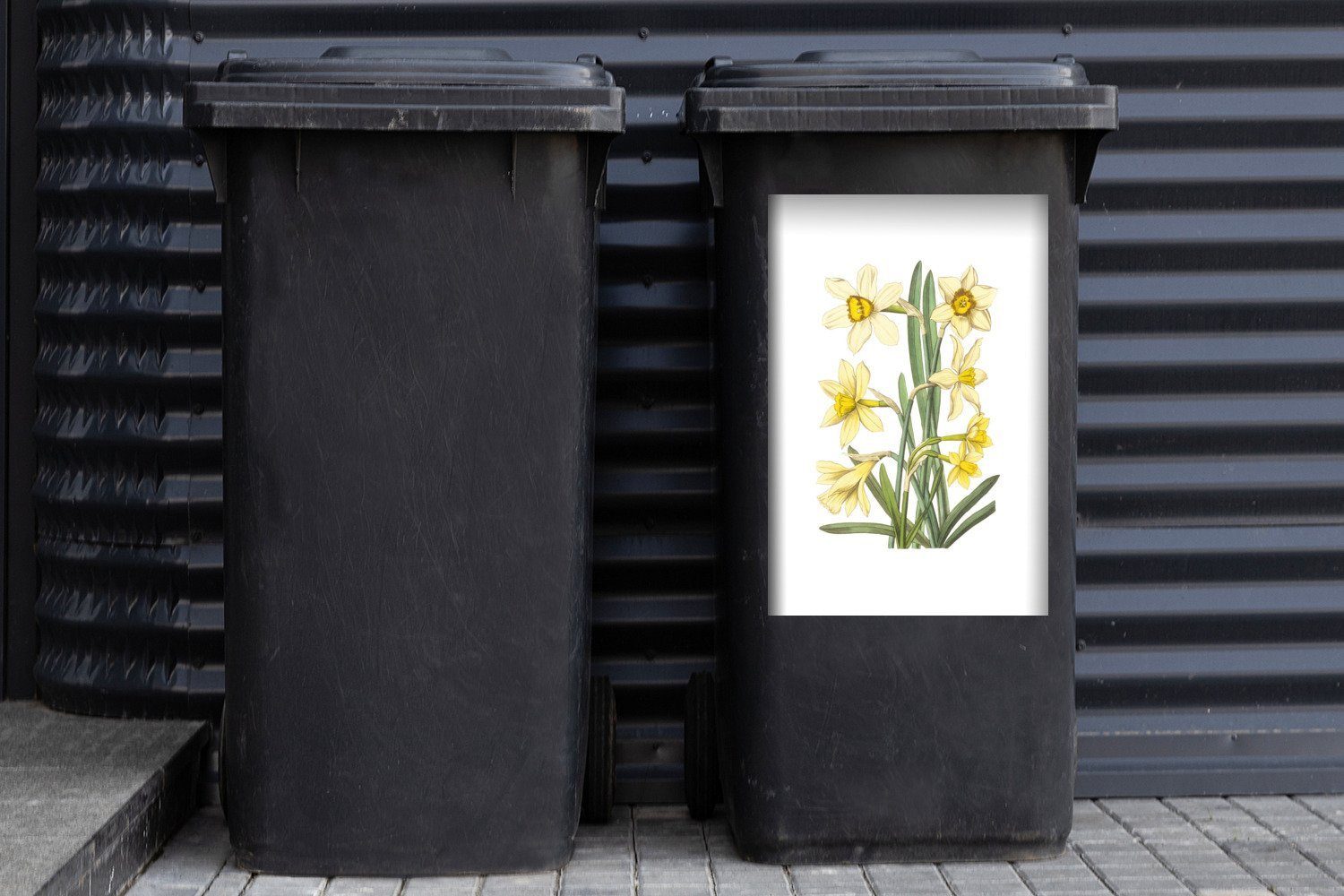 MuchoWow Wandsticker - Blumen Abfalbehälter (1 - Frühling Sticker, Gelb Container, St), Mülltonne, Mülleimer-aufkleber