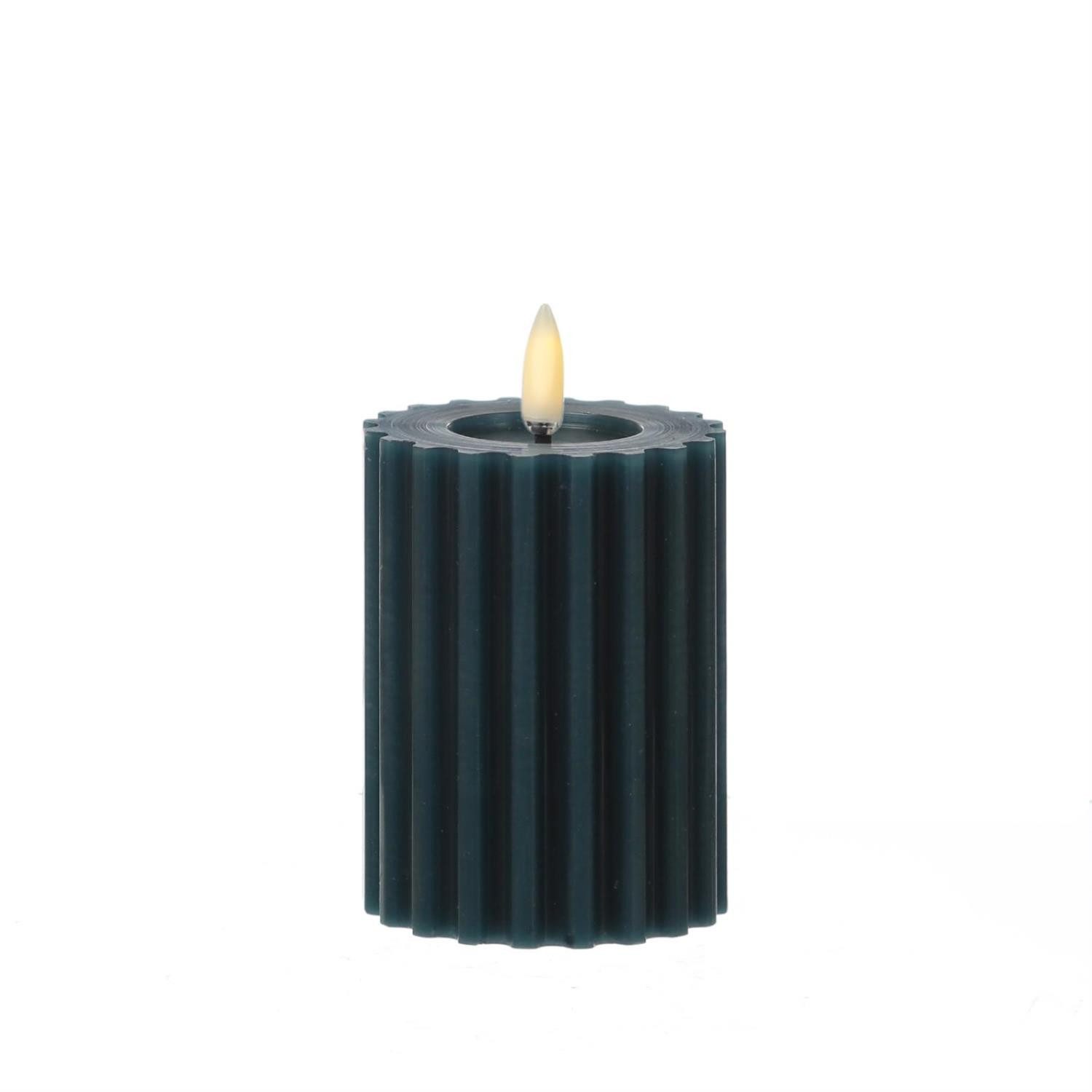 LED-Kerze Liv Echtwachs gerillt mit Rillen flackernd H: 12cm Timer blau