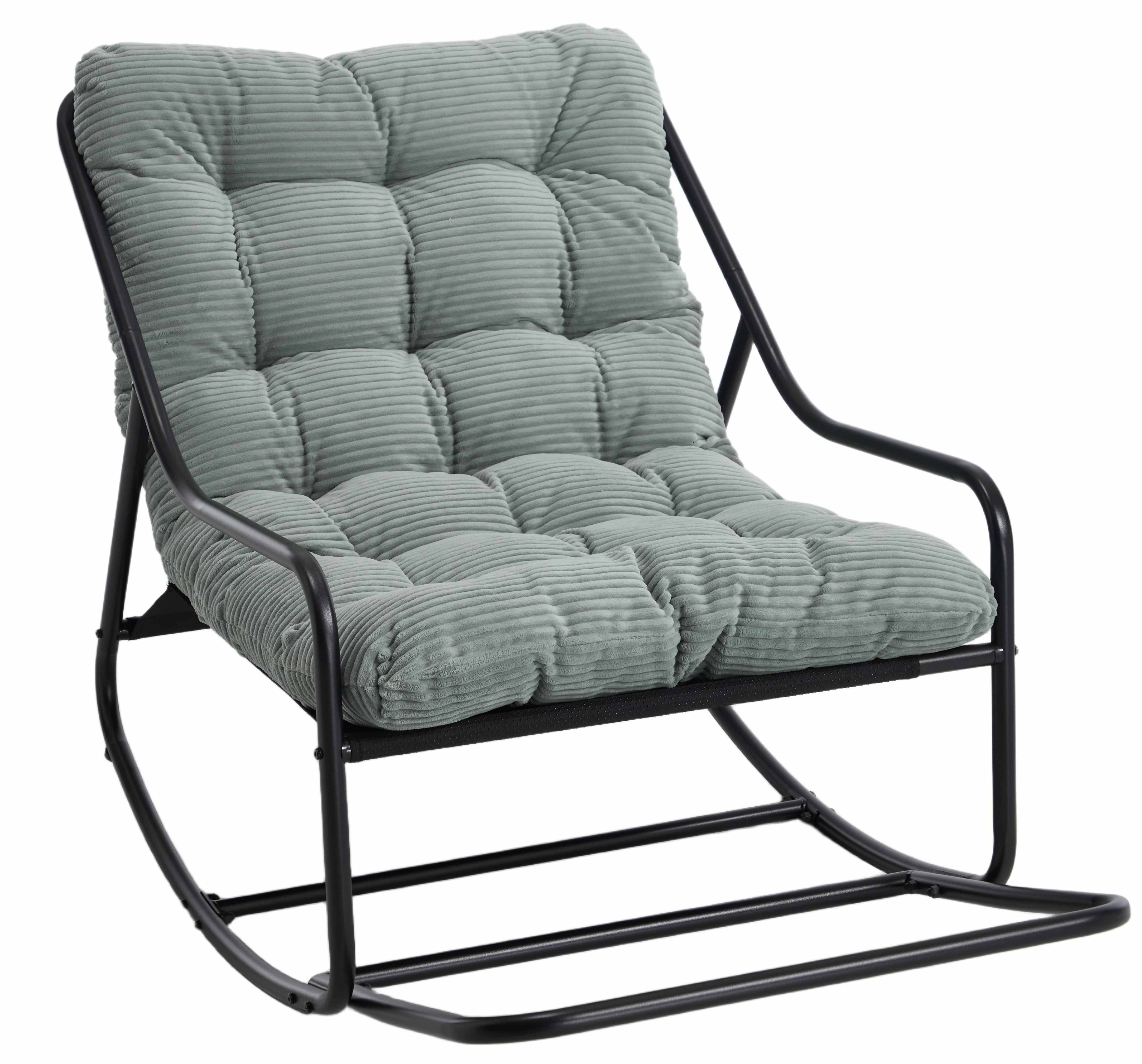 LVHOM Schaukelstuhl mit Fußstütze 75x116x82cm, wasserfestem Gestell für drinnen, draußen (8 cm integriertes Rücken-Sitzkissen, ergonomisches Design, geräuschlos & rutschfest, rostfreier Stahlrahmen, belastbar bis 130 kg), ideal für In-/Outdoor, Balkon, Ga