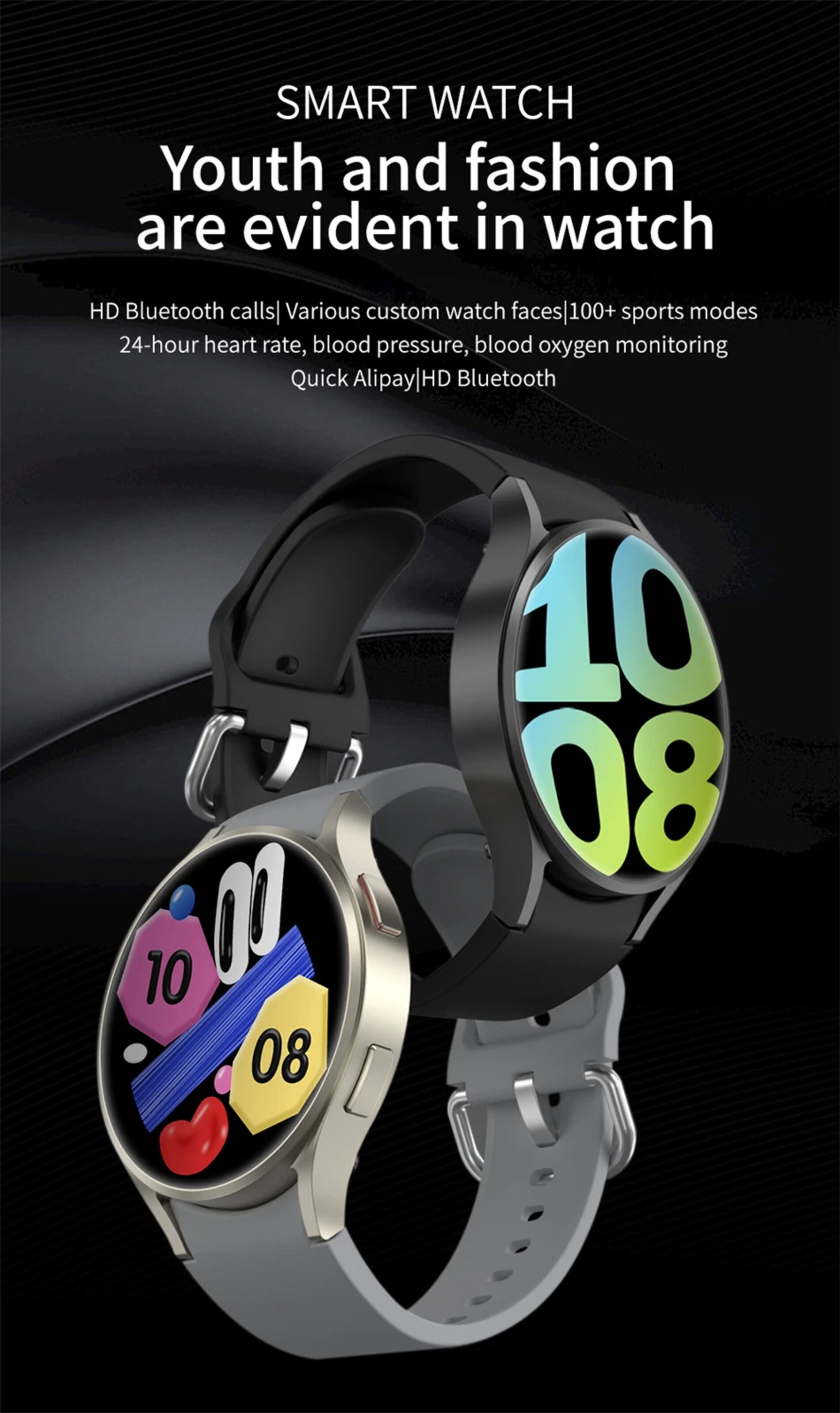 Nagham Ghazal Aswad Smartwatch Bluetooth-Anruf, AMOLED-Sprachanruf, NFC, GPS, Sport 2025 Smartwatch (4,4cm cm/1,39 Zoll)