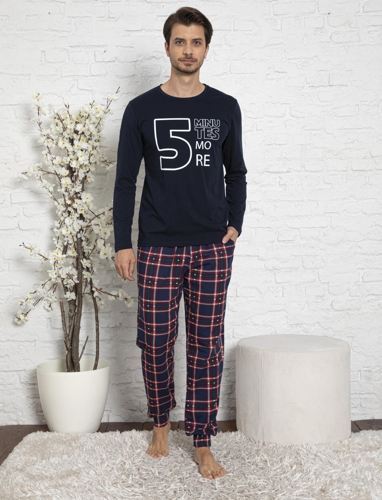 LOREZA Pyjama Herren Pyjama langarm Baumwolle Set Schlafanzug Hausanzug Nachtwäsche (Set, 2 tlg)