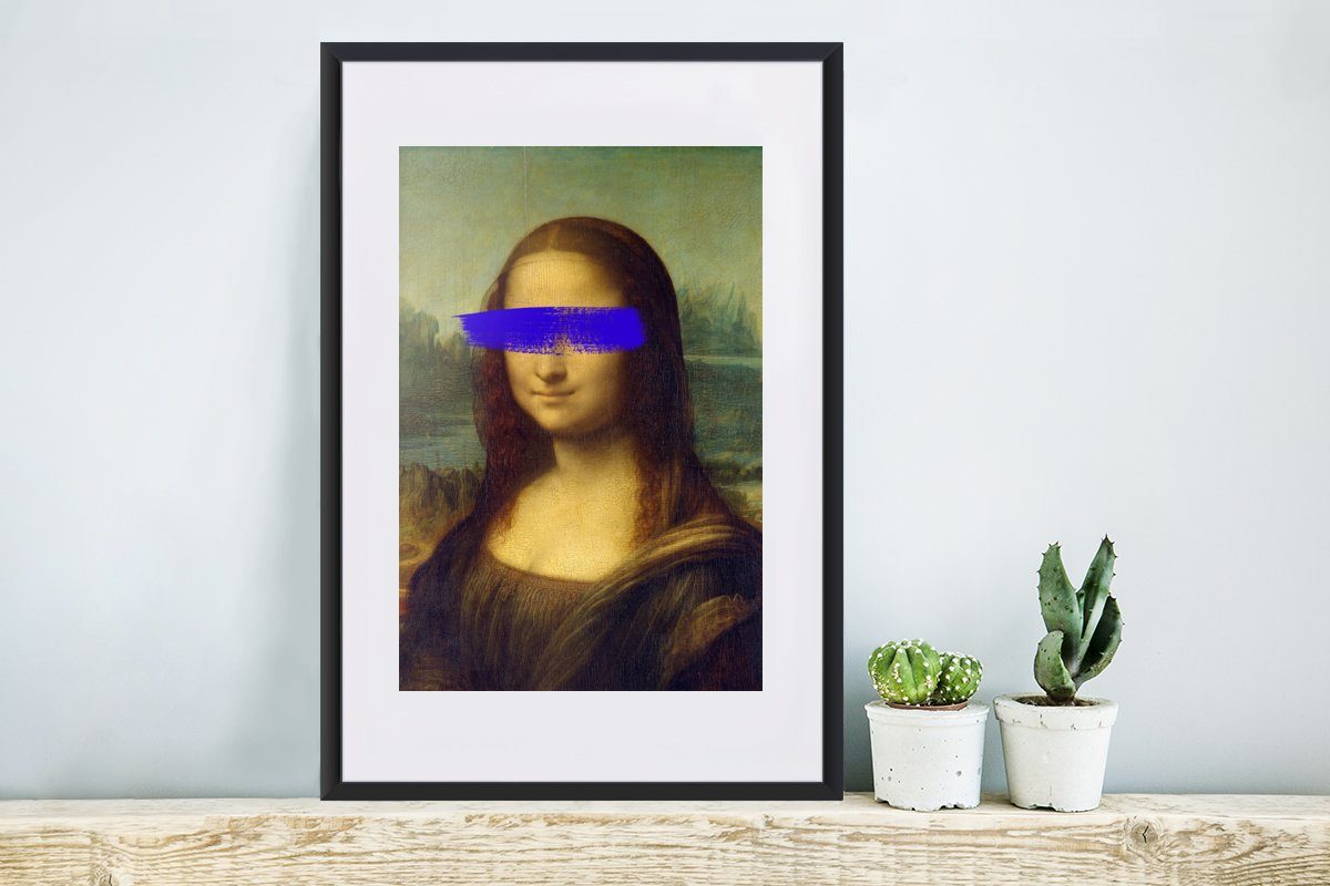 mit Poster, - Vinci (1 Lisa da MuchoWow - Alte Kunstdruck, Schwarzem Blau Leonardo Poster St), - Gerahmtes Rahmen, Meister, Bilderrahmen Mona