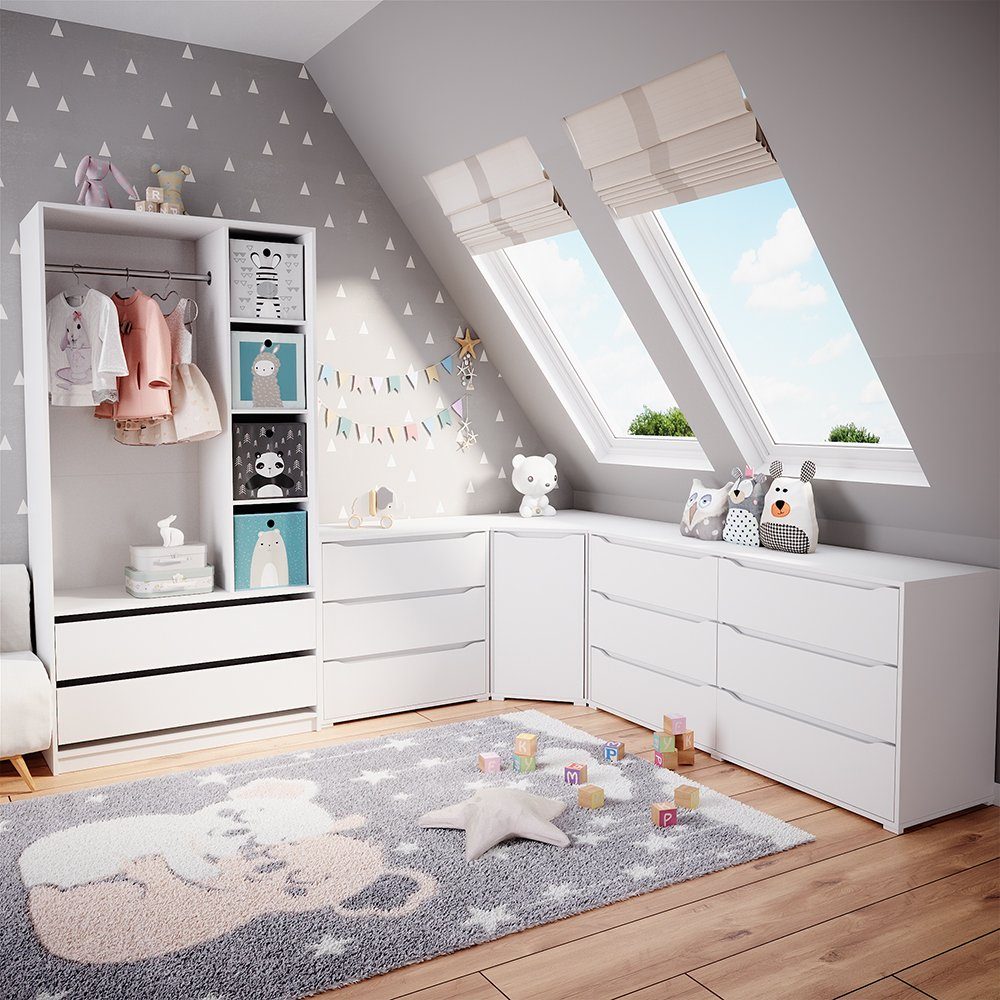 Vicco Kleiderschrank Elmo, Weiß, 100 x 200 cm mit 2 Schubladen (1-St)