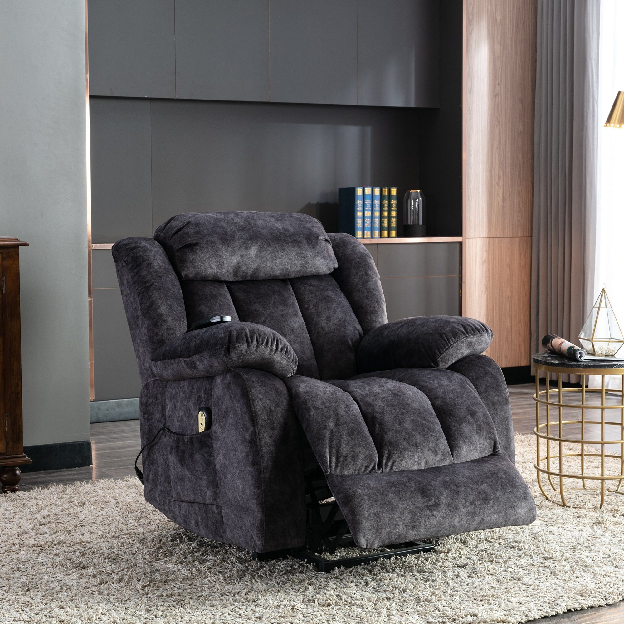 Merax TV-Sessel Elektrisch Relaxsessel mit Aufstehhilfe und Liegefunktion, Fernsehsessel mit relaxfunktion, Wärme und Vibraiton, Massagesessel Grau