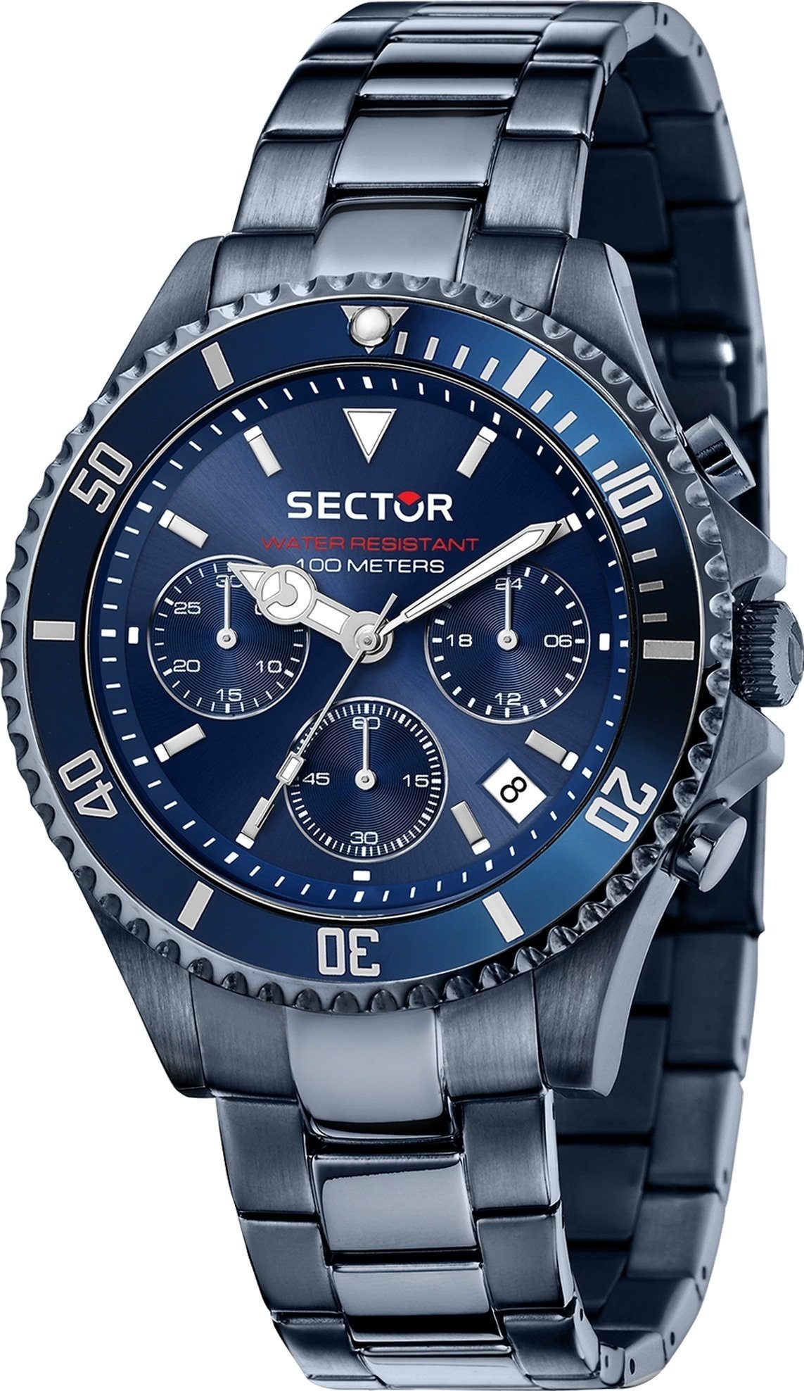 Sector Chronograph Sector Herren Armbanduhr Chrono, Herren Armbanduhr rund, groß (41mm), Edelstahlarmband blau, Fashion