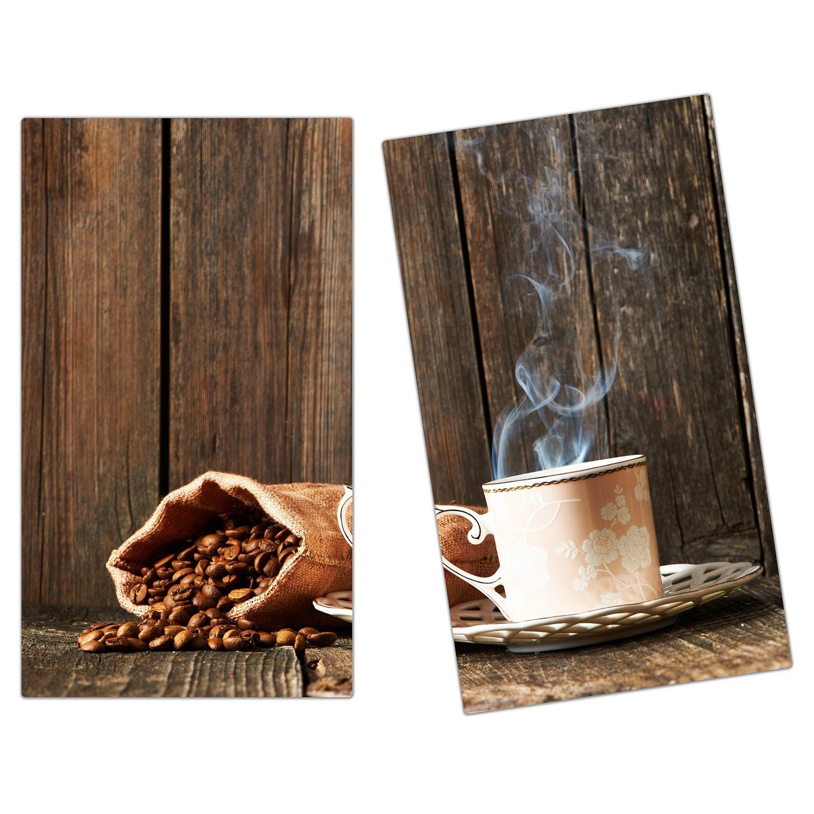 Primedeco Herd-Abdeckplatte Herdabdeckplatte Spritzschutz aus Glas Kaffee und Sack, Glas, (2 tlg)