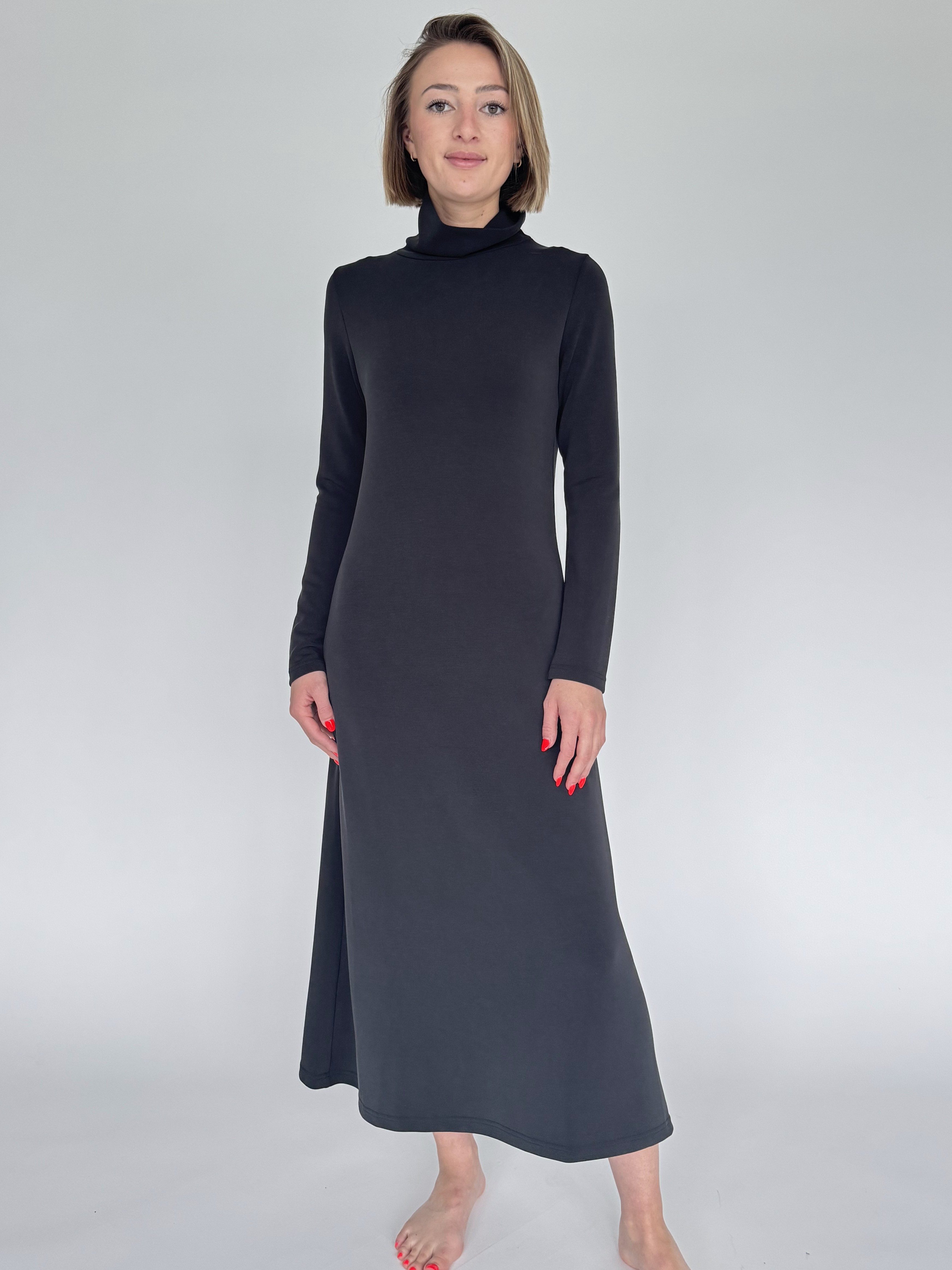 Zuckerwatte Scubakleid Midikleid mit Rollkragen und langem Arm, leichte A-Linie