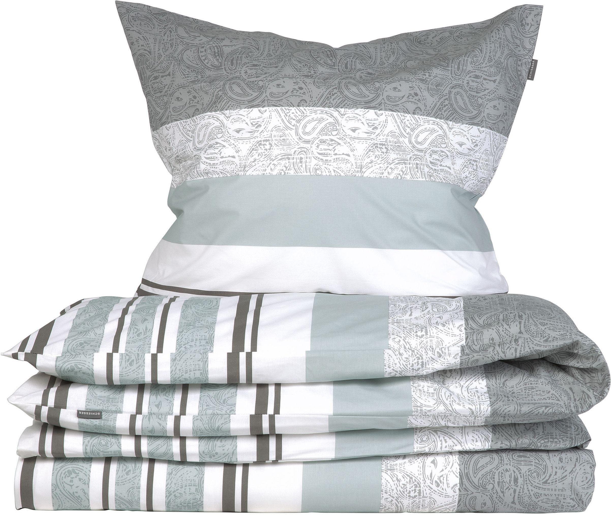 Schiesser Bettwäsche Adele aus weicher Baumwolle im Paisley-Streifen-Look, Renforcé, 2 teilig, OEKO-TEX® MADE IN GREEN