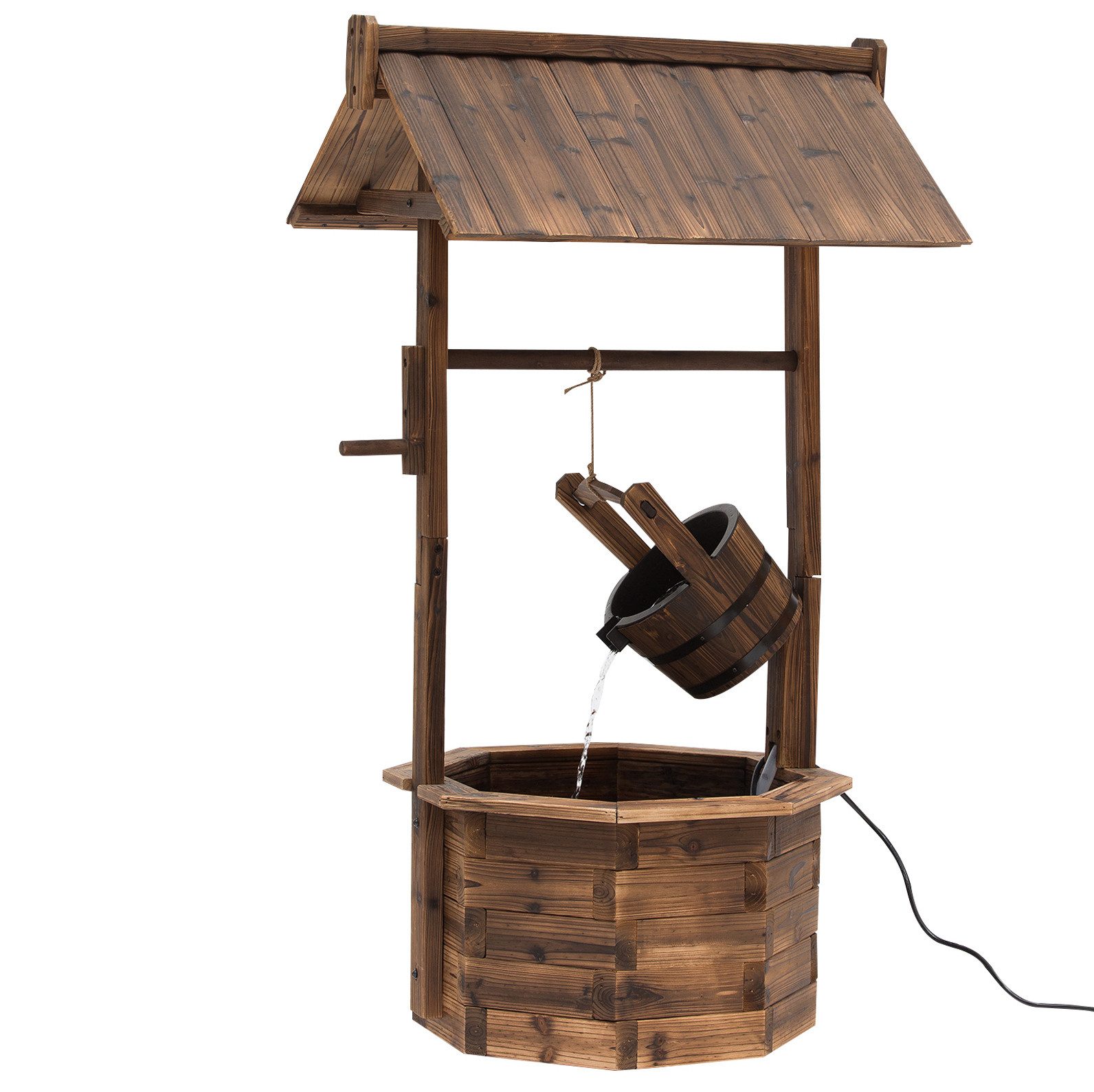 MODFU Gartenbrunnen aus Holz mit Wasserfall 68 x 57 x 118 cm Zierbrunnen in Braun, (Packung, 1 tlg), Regulierbarer Holzbrunnen für Außenbereich, Hof und Outdoor-Deko