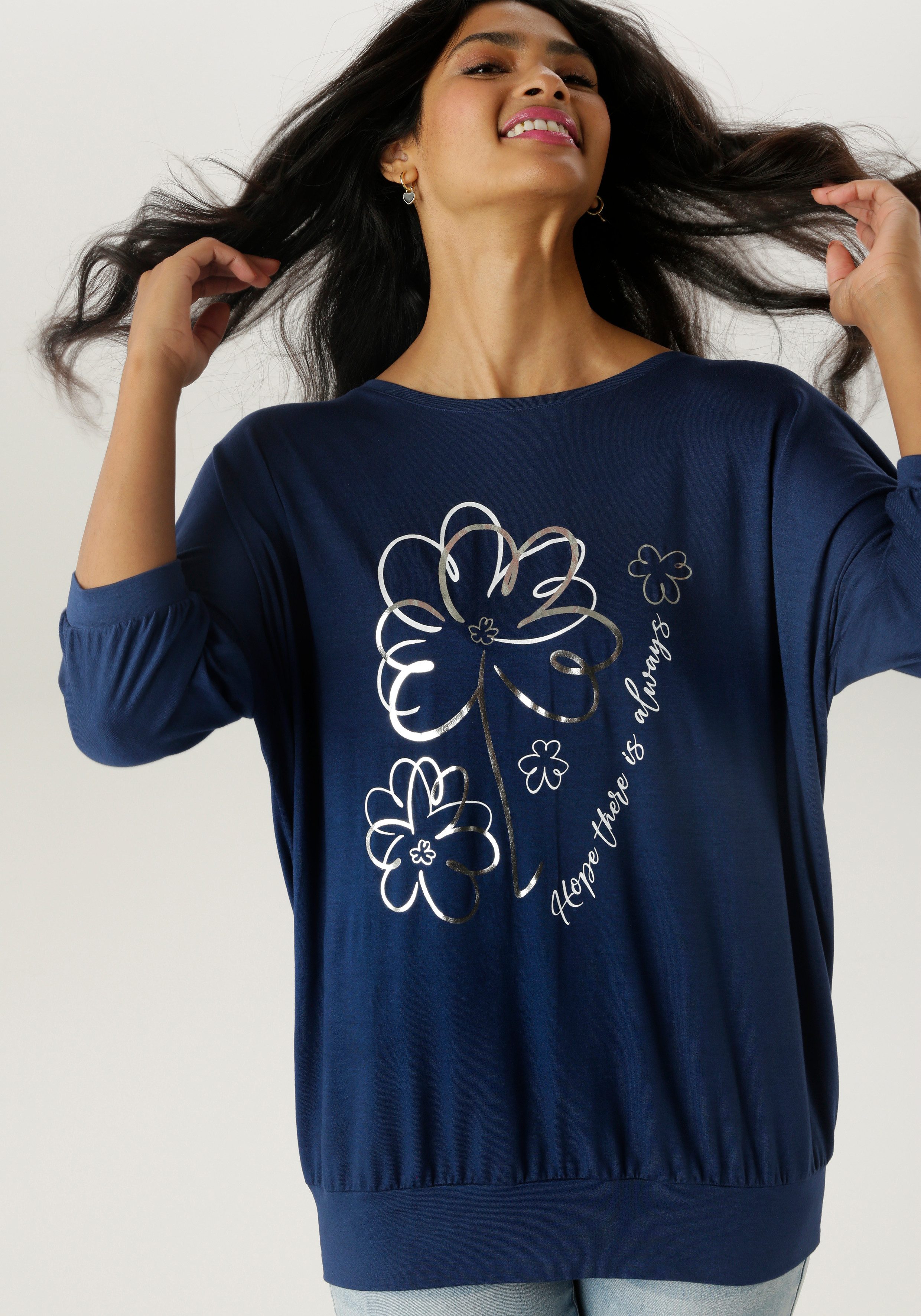 Aniston SELECTED Fledermausshirt teilweise mit silberfarbenen günstig online kaufen