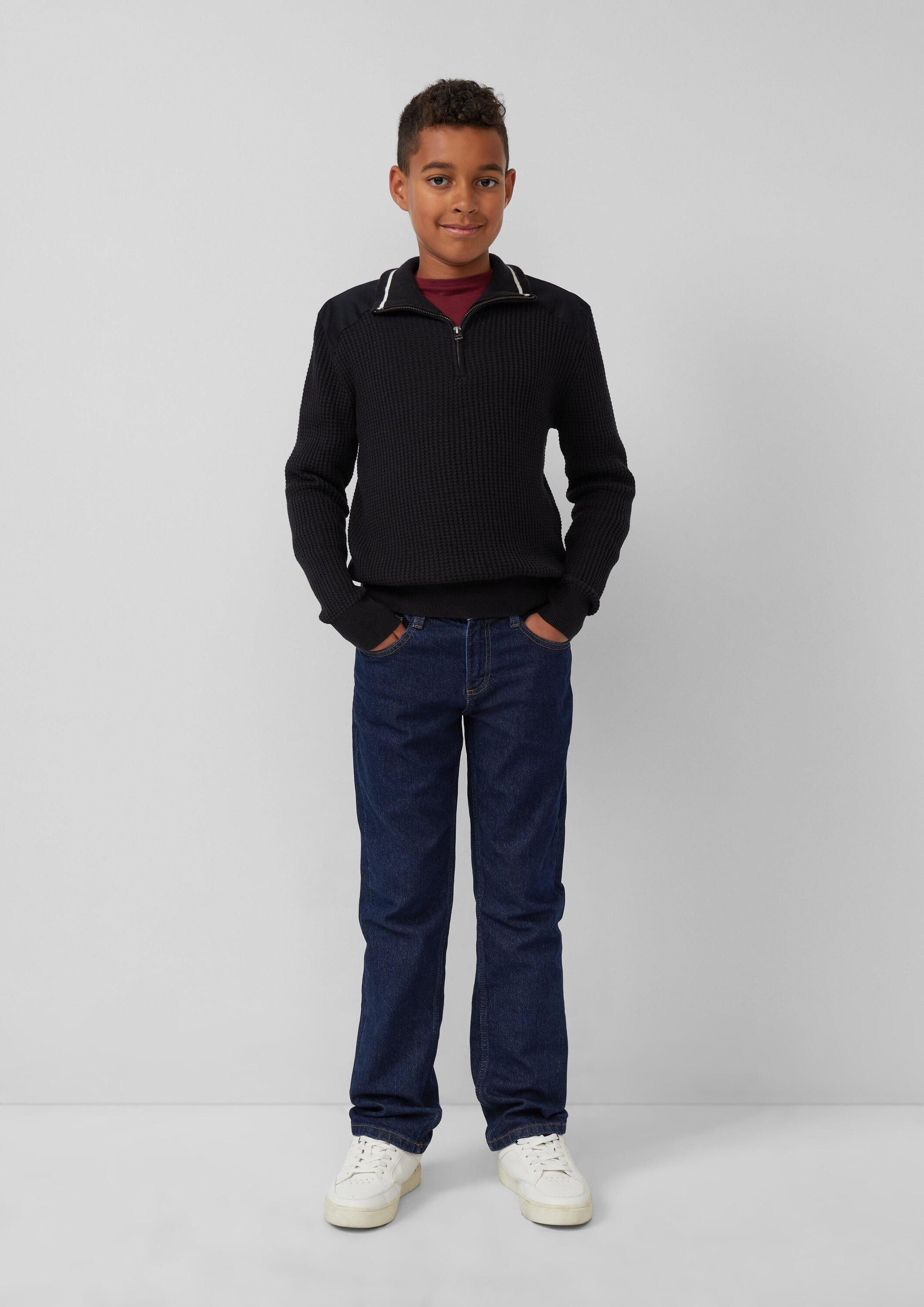 s.Oliver Longpullover Strickpullover Strickpullover mit Troyer-Kragen und Schulterpaneelen aus Webstoff