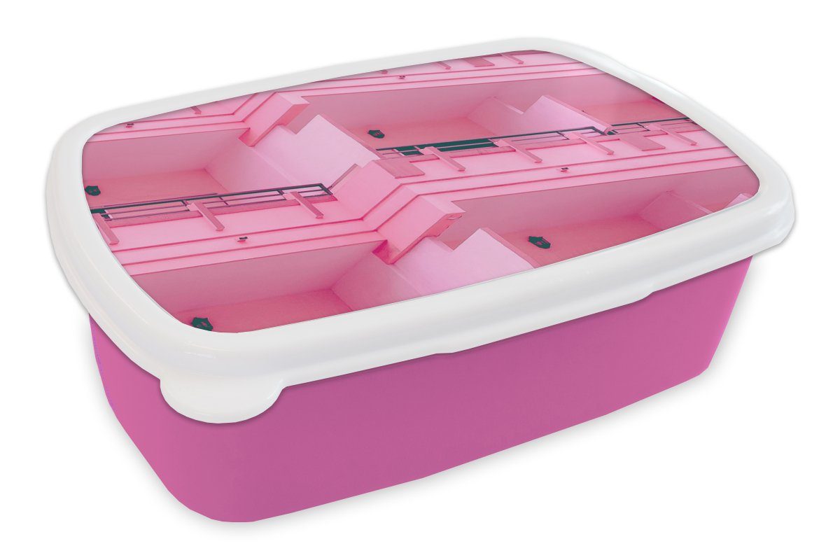 Kunststoff (2-tlg), Rosa Brotbox - für Erwachsene, MuchoWow - Kunststoff, Mädchen, Snackbox, Balkon Sommer Architektur, Kinder, Brotdose Lunchbox -