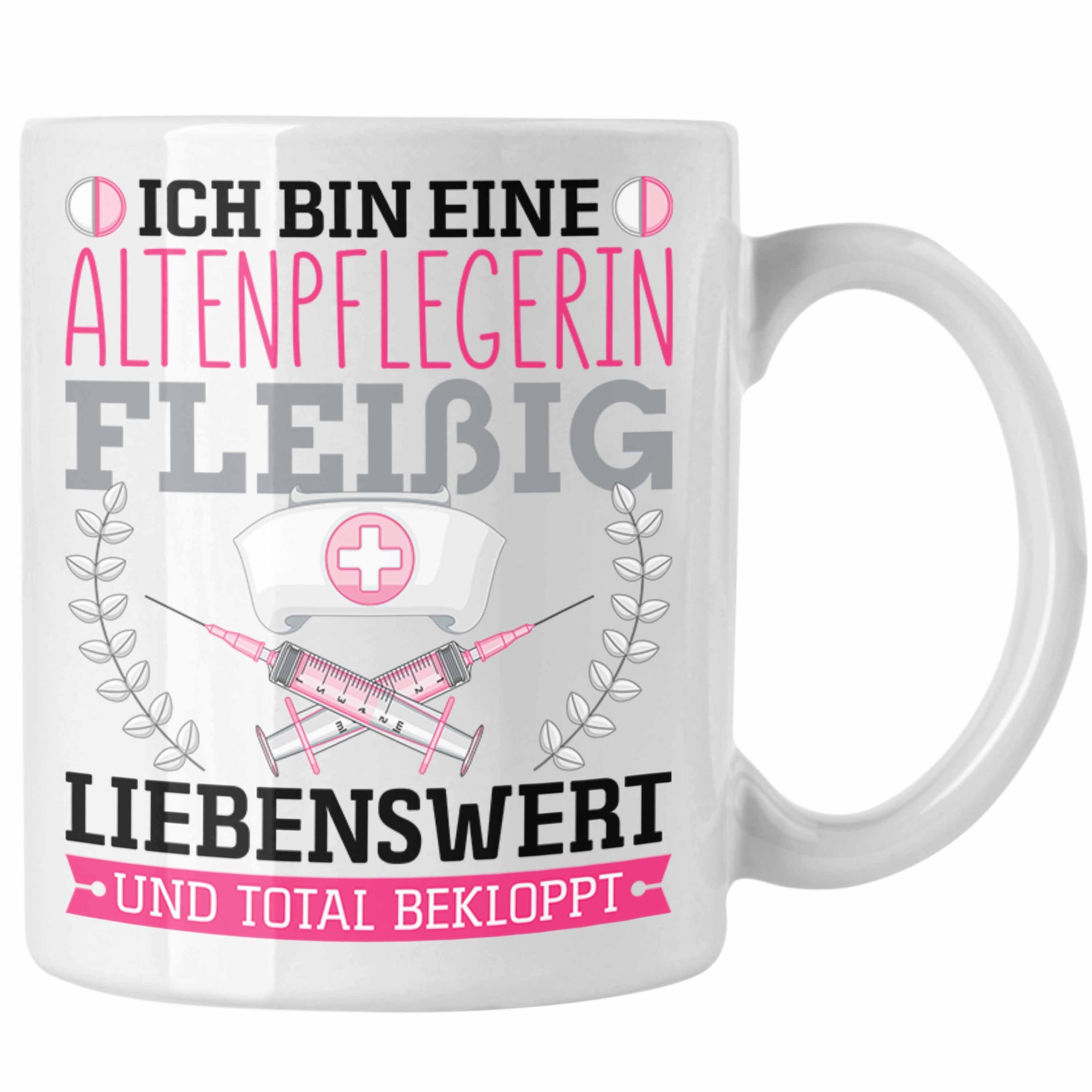 Trendation Tasse Altenpflegerin Fleißig Bekloppt Tasse Geschenk Altenpfleger Frauen Ges Weiss