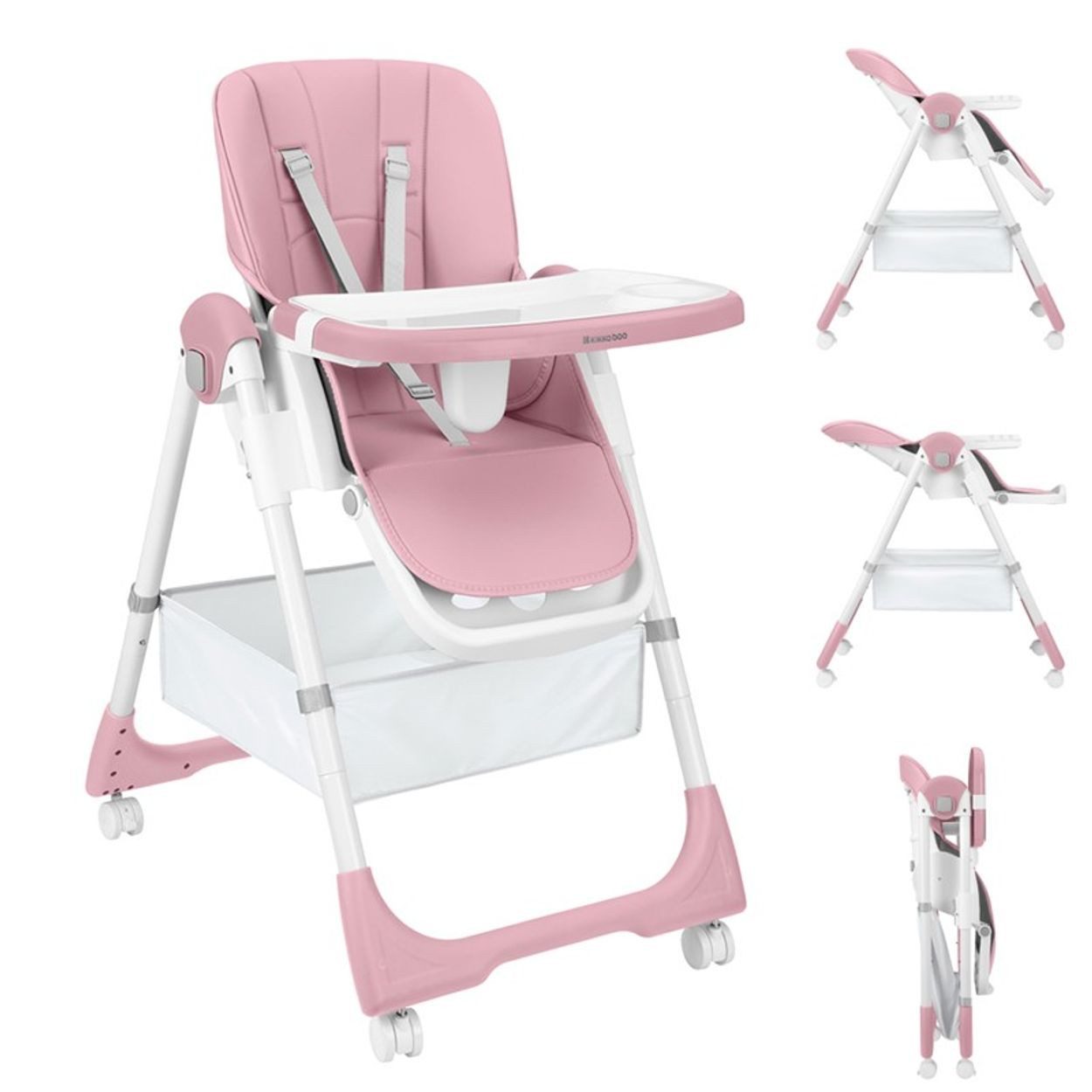Kikkaboo Kombihochstuhl Kinderhochstuhl Spicy+ faltbar, höhenverstellbar Fußstütze Räder Korb