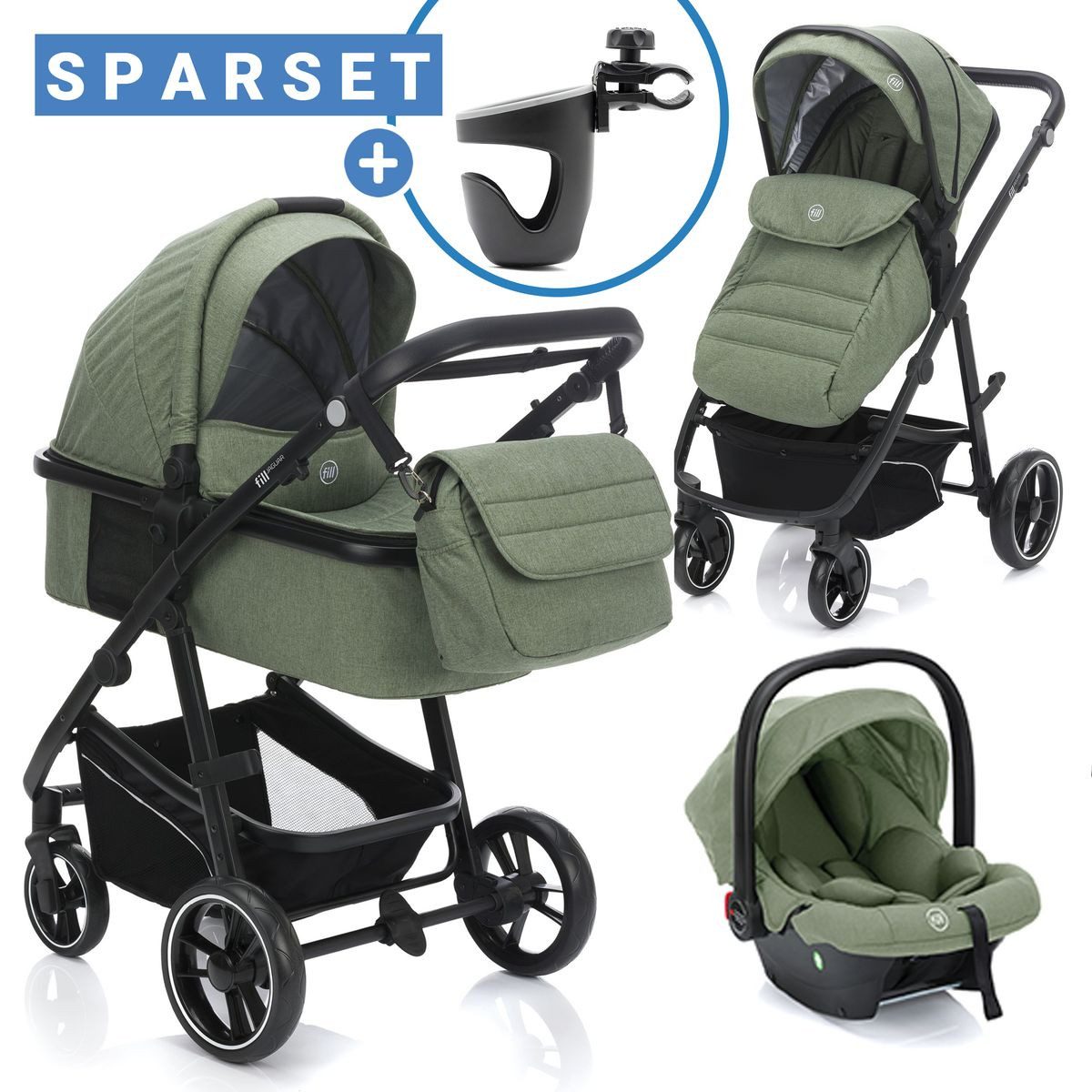 Kombi-Kinderwagen Fill Jaguar - Grün Melange