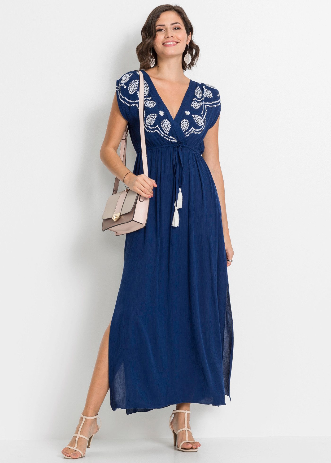 bonprix Maxikleid ärmelloses Design, mit Verzierung und Bindeband, Loose Fit
