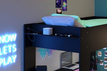 Parisot Hochbett Online (Gaming Bett inkl. Schreibtisch und Beleuchtung) kein Lattenrost erforderlich