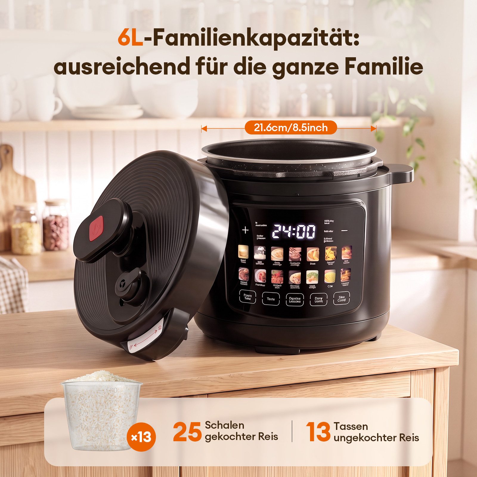 CkeyiN Pro Schnellkochtopf 6L Edelstahl, 14-in-1 Multikocher, Pressure Cooker 1600W, (Separate Dampftaste, 8 Sicherheitssystem, Antihaft & Leichte Reinigung), Rice & Slow Cooker, Dampfgarer, Joghurtbereiter