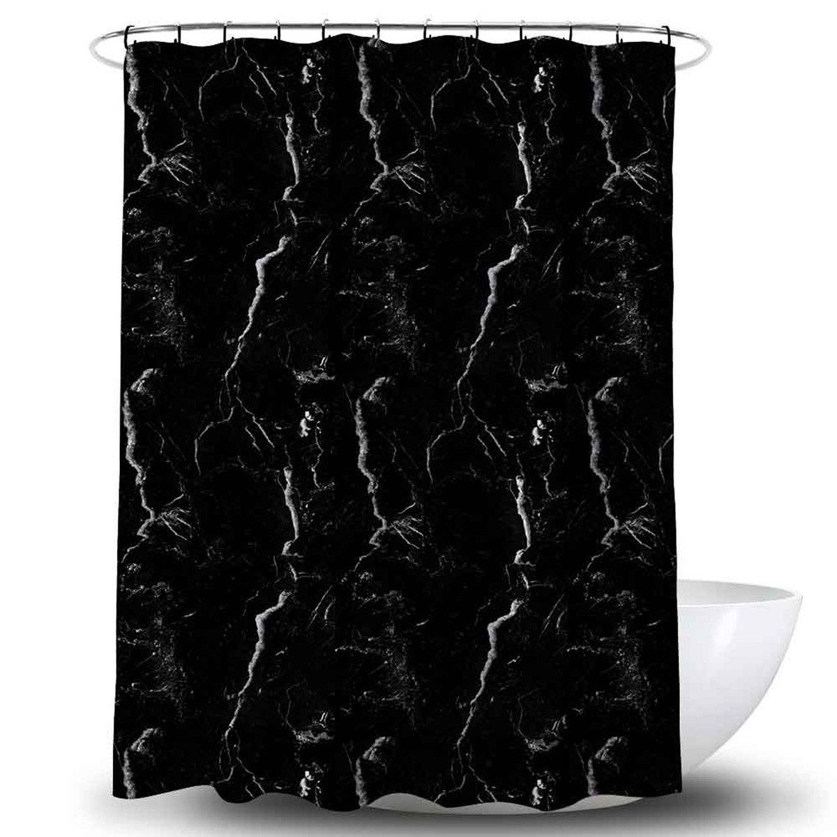 Euroshowers GmbH Duschvorhang Marmor Schwarz 180 × 200 cm Polyester mit 12 Ringen Breite 180 cm