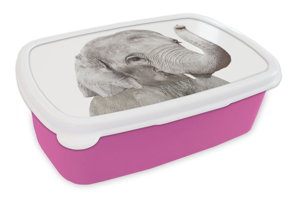 MuchoWow Lunchbox Elefant - Tiere - Grau - Natur, Kunststoff, (2-tlg), Brotbox für Erwachsene, Brotdose Kinder, Snackbox, Mädchen, Kunststoff rosa