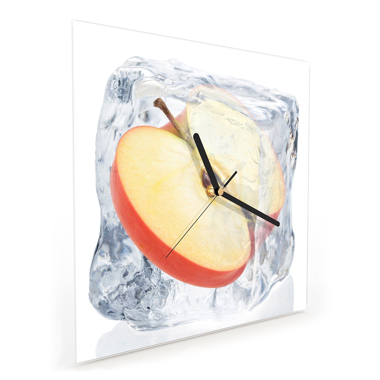 in Apfel Größe Wanduhr Primedeco Motiv Wanduhr Eiswürfel cm Glasuhr x mit Wandkunst 30 30