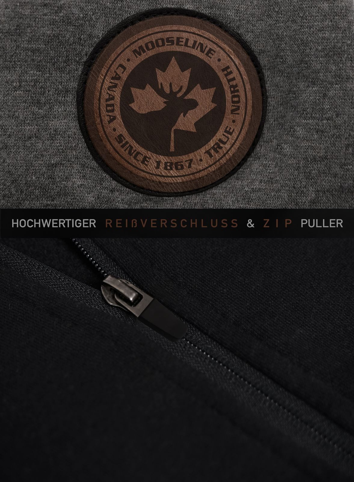 MOOSELINE Jogginganzug Herren Navy - Lederpatch (2-tlg), edle Leder-Patches, mit Kapuze