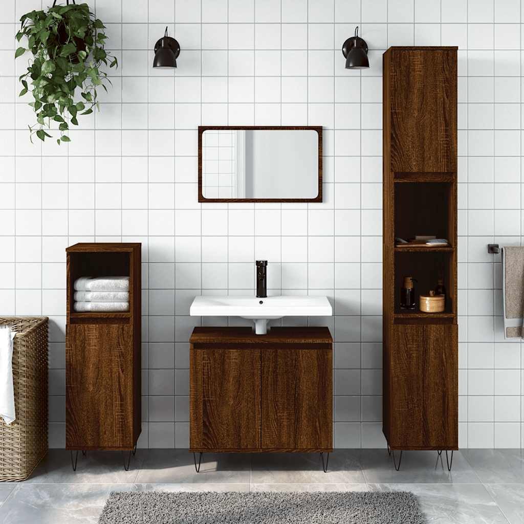 furnicato Badkommode Badezimmerschrank 58 x 33 x 60 cm Braun Eichen-Optik (1 St), Stabiles Badmöbel mit viel Stauraum und Eisenfüßen für dein Bad