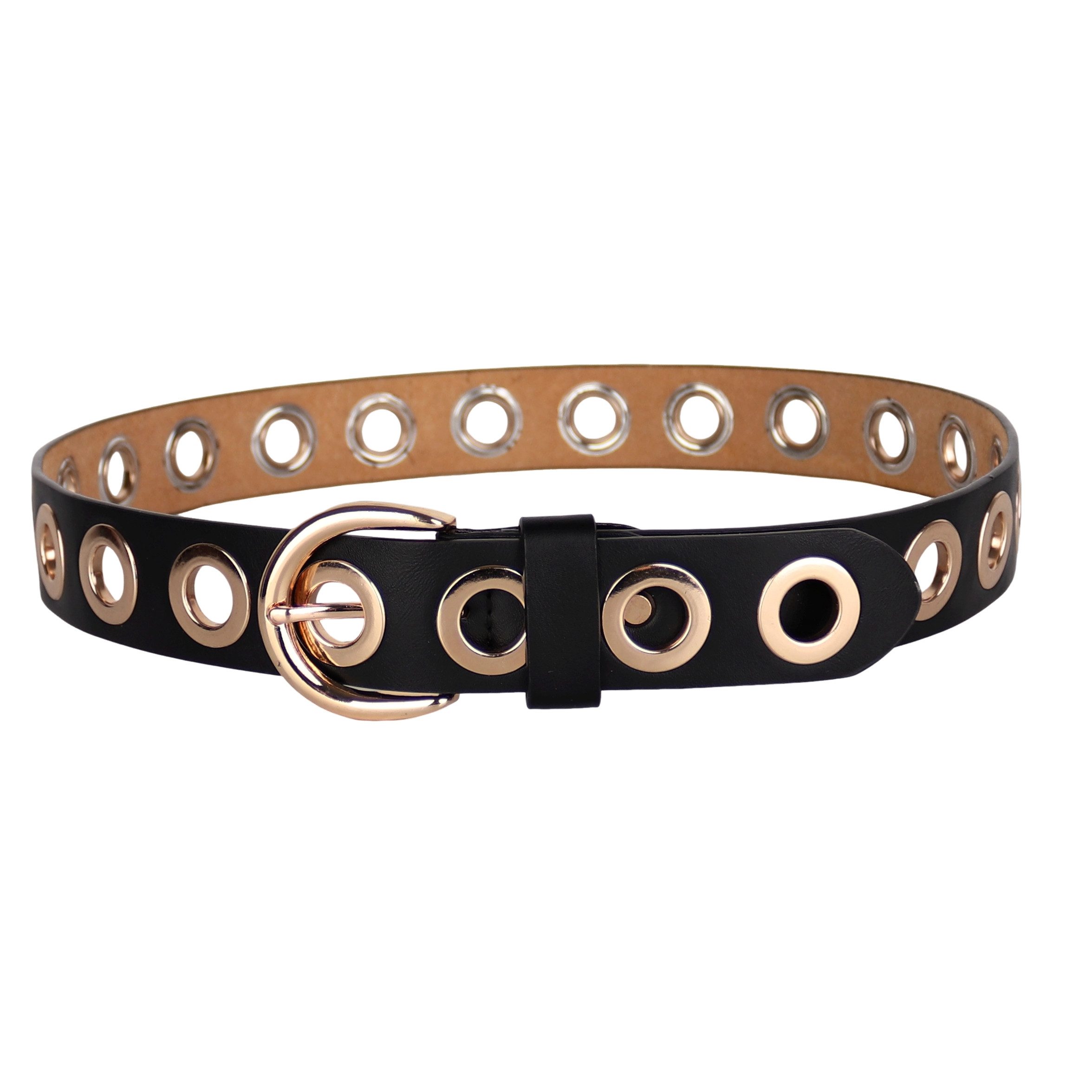 MIRROSI Nietengürtel Damen Gürtel mit Nieten Metallloch ca.38mm breit (Розмір auswählbar 85–105 cm) Kunstleder Oberseite, Echtleder Innenseite