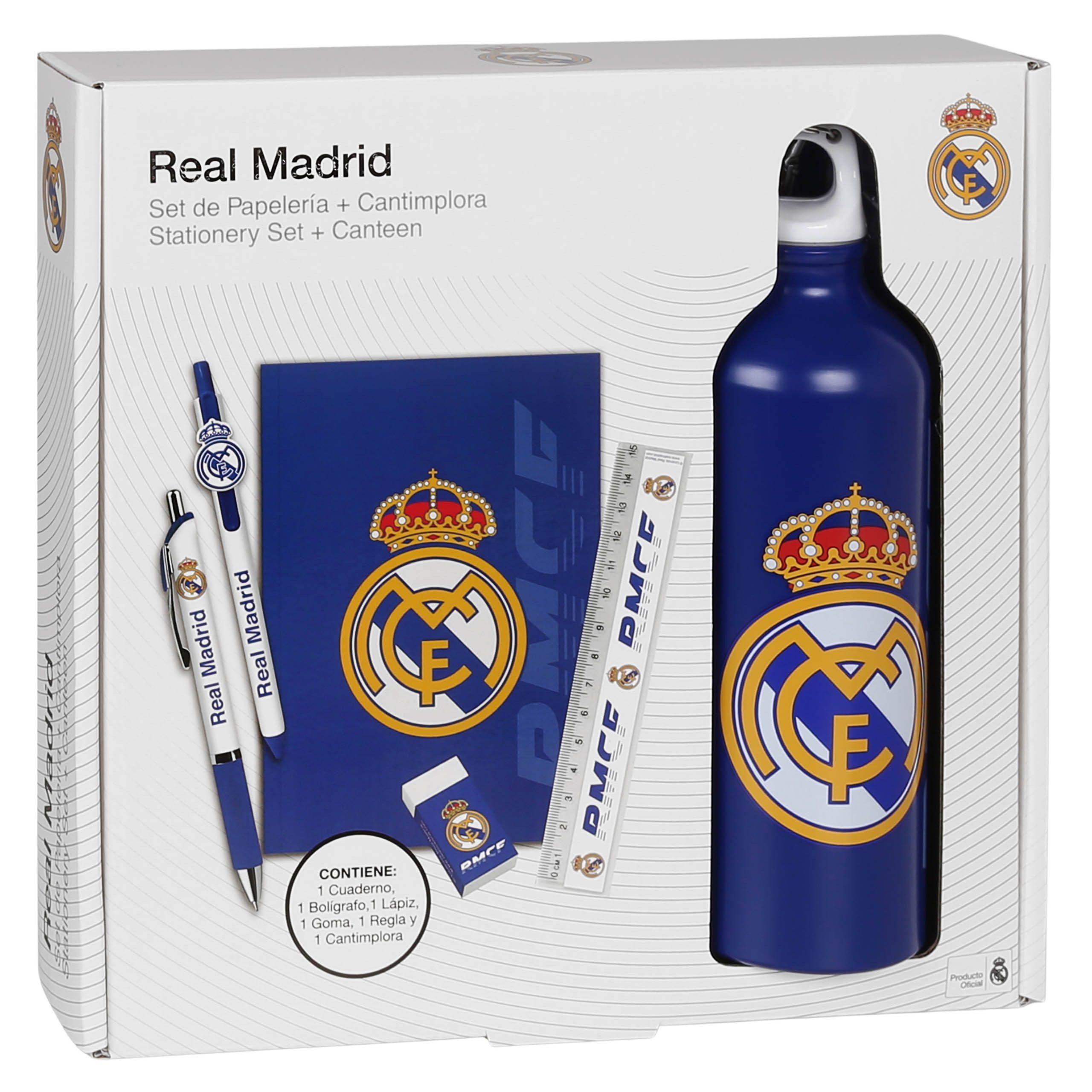 Real Madrid Trinkflasche Real Madrid Schulset für Spieler & Gamer mit Schreibwaren + Flasche