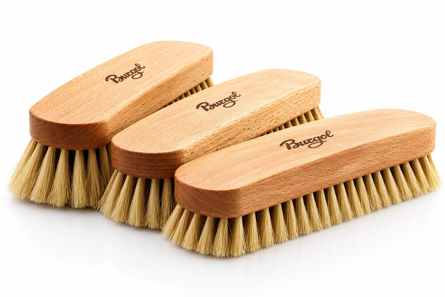 Burgol Schuhputzbürste Bürstenset mit Burgol Rosshaarbürsten 15, 22 und 30 mm – helle Borsten