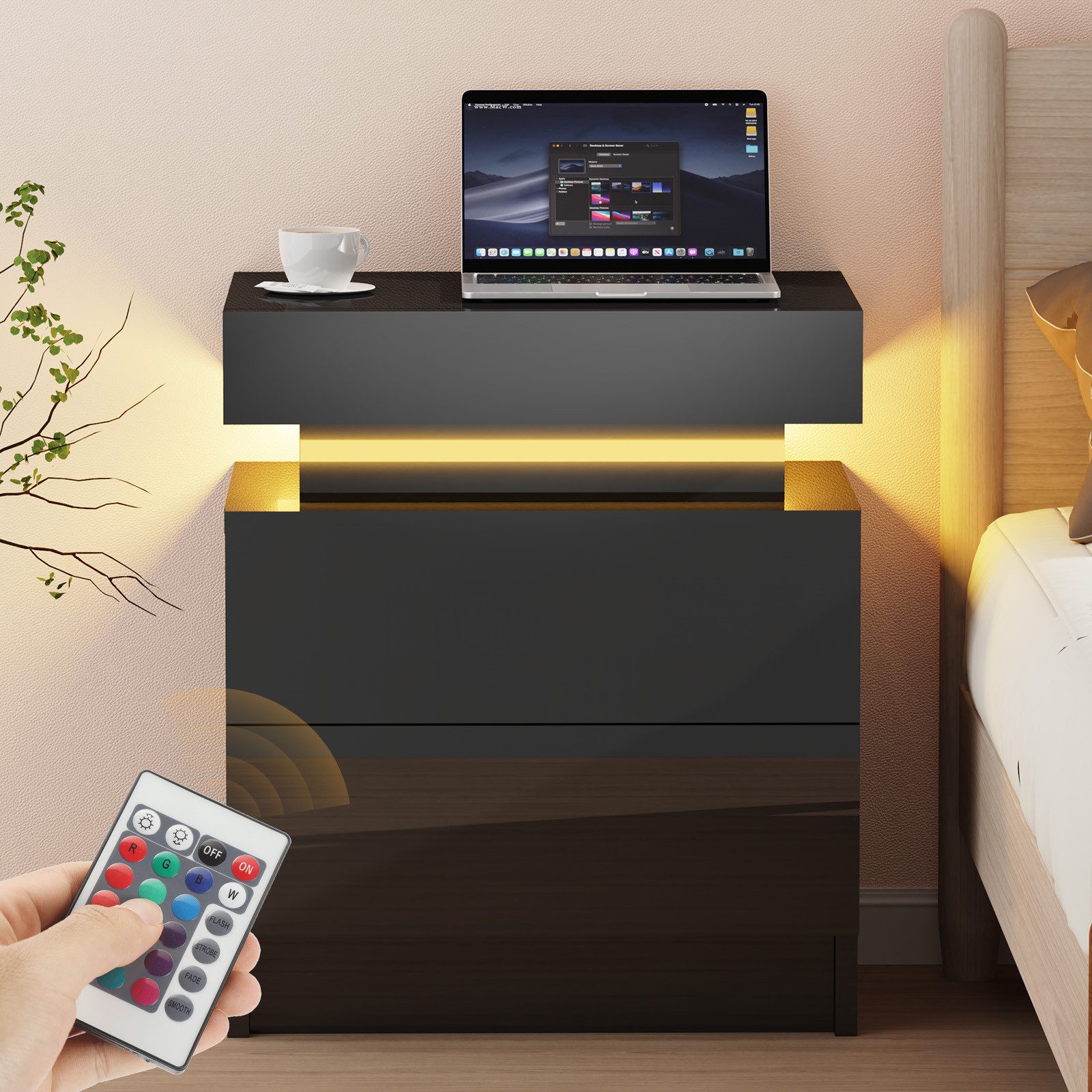 WILGOON Nachttisch Nachtschrank mit LED-Beleuchtung Nachtkommode günstig online kaufen