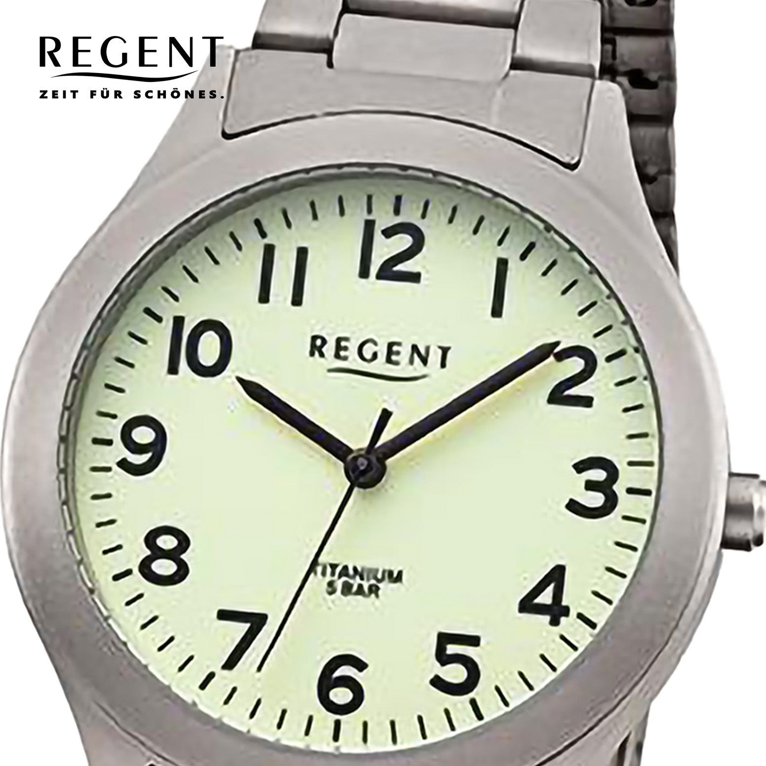 Regent Quarzuhr Regent Herren Armbanduhr Analog, (Analoguhr), Herren Armbanduhr rund, extra groß (ca. 36,4mm), Titanarmband