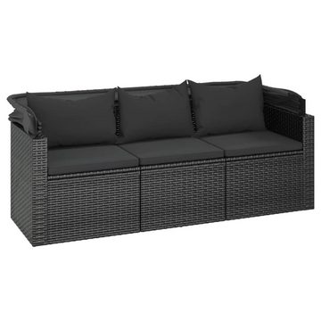vidaXL Loungesofa 3-Sitzer-Gartensofa mit Dach und Fußhocker Schwarz Poly Rattan, 1 Teile