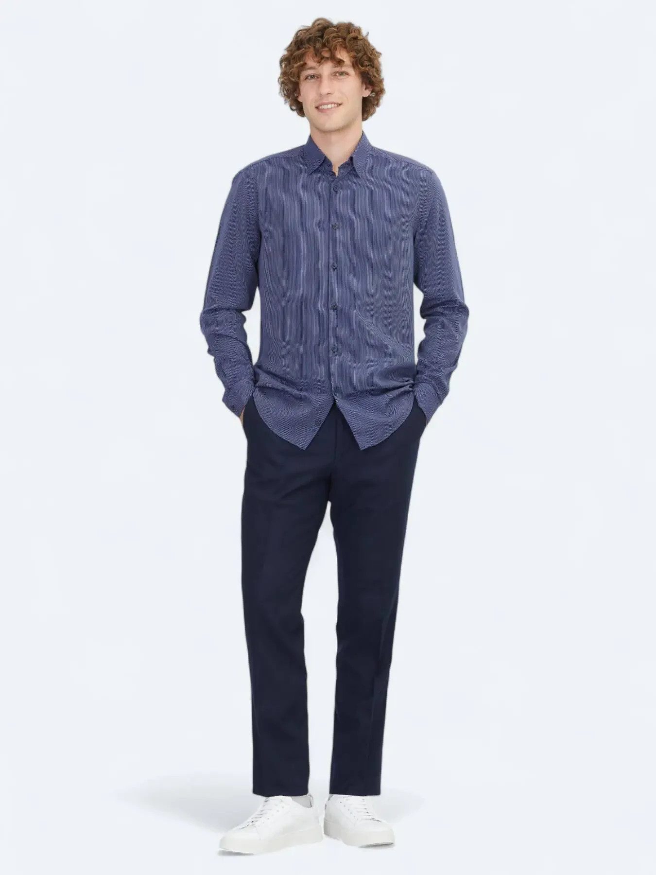 KİP Hemdbluse Marineblau gestreiftes Regular Fit Web-Casual-Hemd