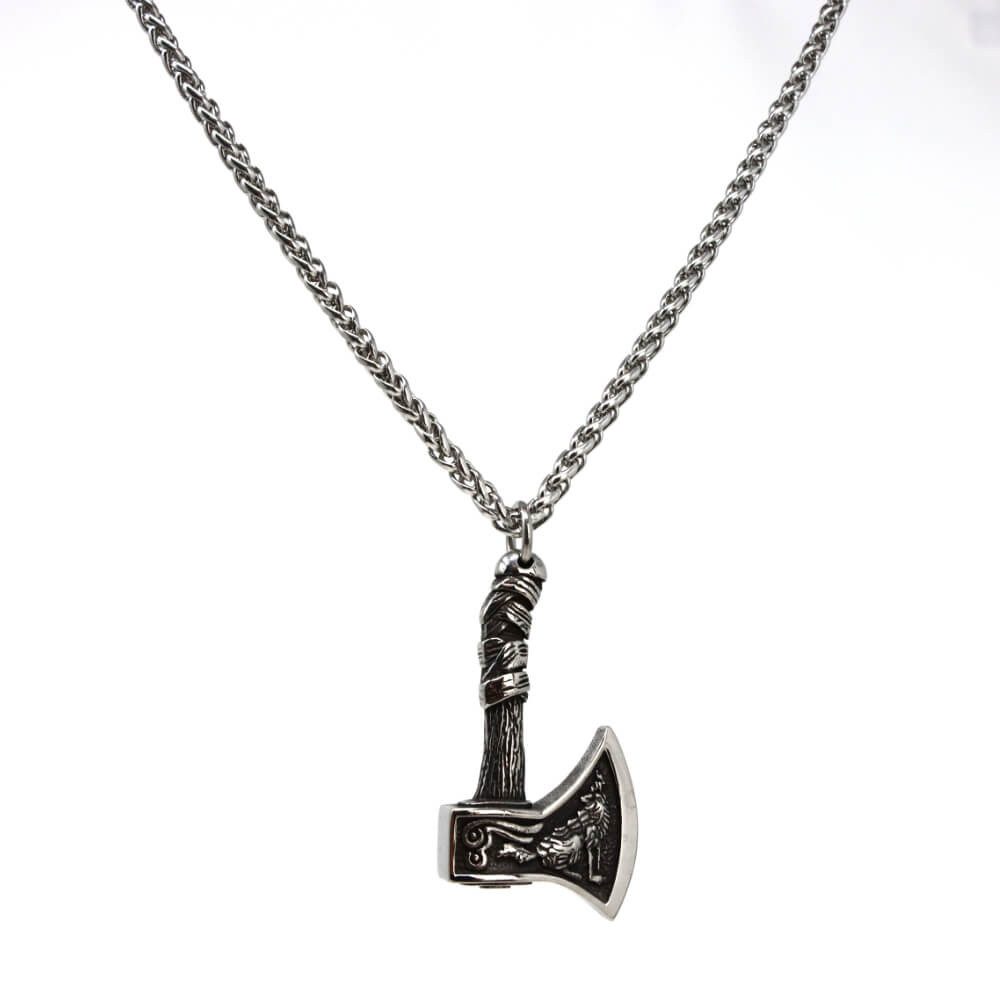 DALMARO Kette mit Anhänger Lederkette Edelstahlkette 316L WOLF AXT, Herren günstig online kaufen