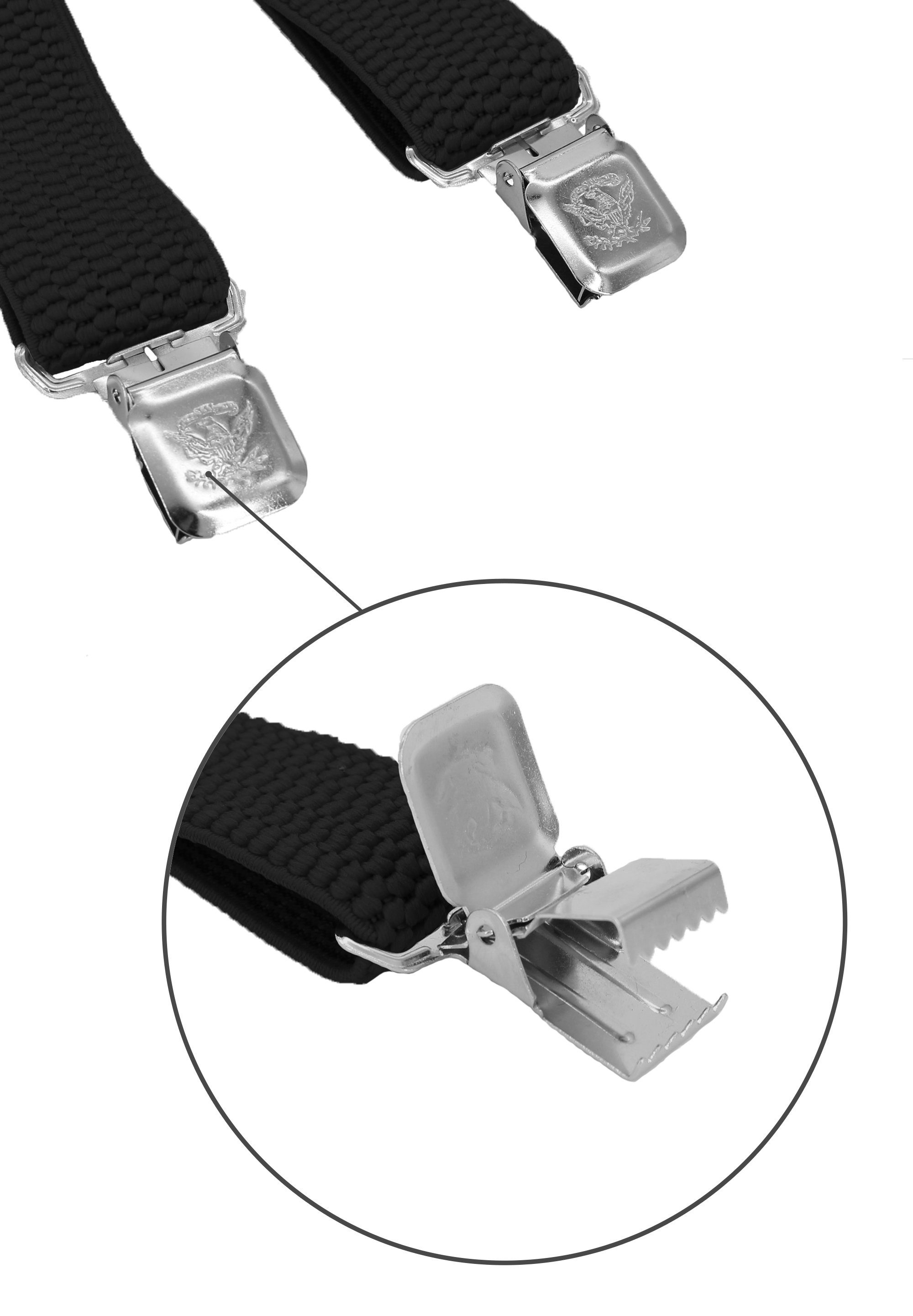Fabio Farini Hosenträger Herren Hosenträger Pack 4cm X-Form mit passender Fliege Set Schwarz 4cm Hosenträger - Schwarz/Weiß/Silber Gepunktete Fliege