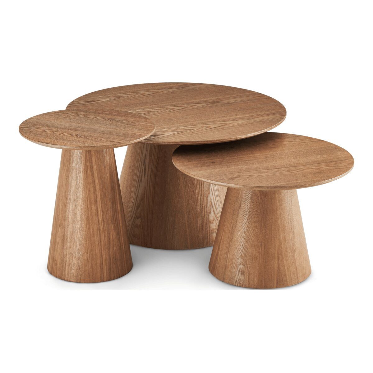 Feeling4Home Couchtisch Oganto 3er-Set - Ø45/60/80 cm, Eiche Natur - FSC-zertifiziert (3er-Set), Kompaktes Design in natürlicher Eichenoptik.
